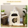 Voir la diapositive 4 : PAWHUT Maison pour chat design maisonnette - niche chat panier chat - 2 coussins amovibles, 2 niv. - panneaux aspect bois clair polyester gris