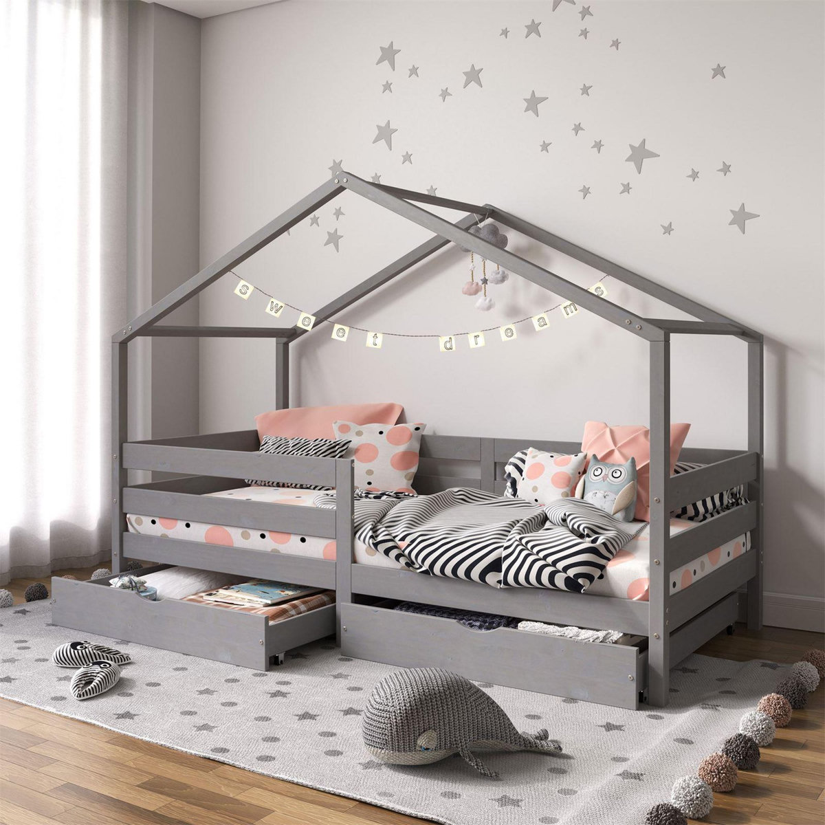 IDIMEX Lit cabane ENA avec tiroirs, 90 x 190 cm en pin massif