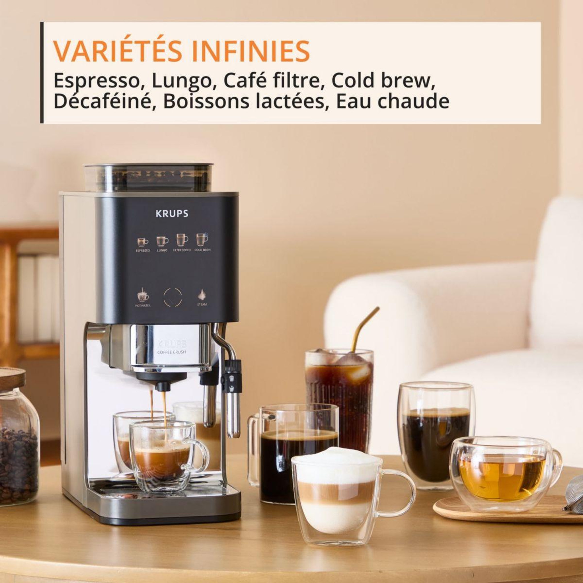 Voir la diapositive 4 : KRUPS Expresso broyeur coffee crush experience, machine à café à grains ultra compacte sa403be0