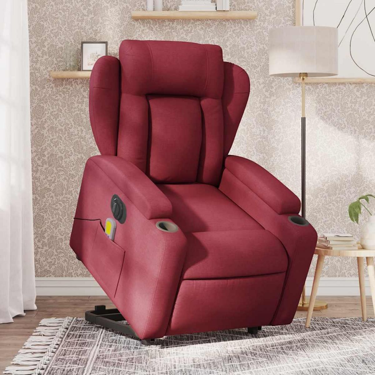 VIDAXL Fauteuil inclinable de massage electrique Rouge bordeaux Tissu