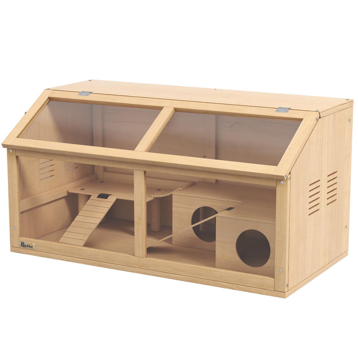 PAWHUT Cage hamster avec ventilation couvercle ouvrant et accessoires bois