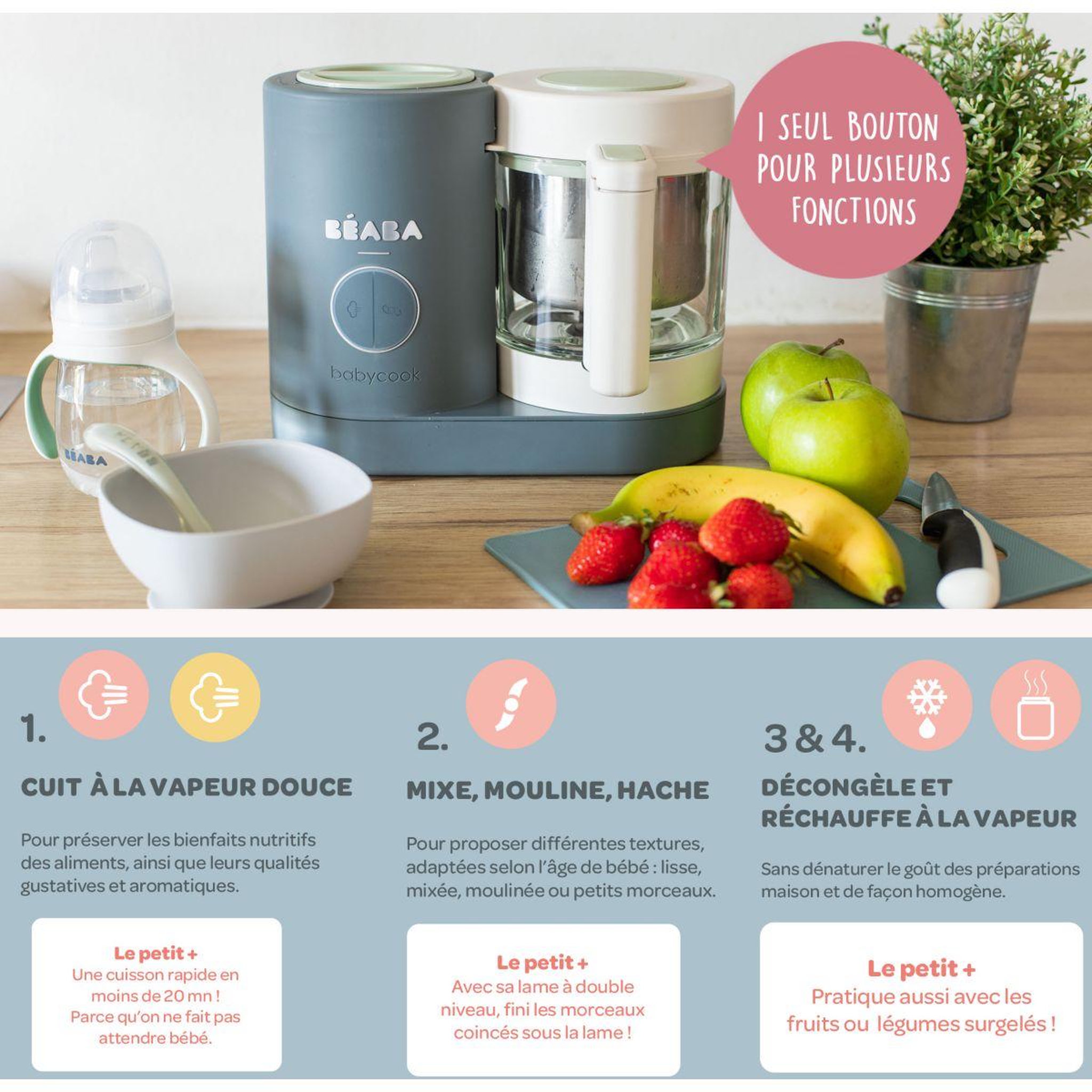 Voir la diapositive 4 : BEABA Mixeur cuiseur bébé babycook neo gris mineral