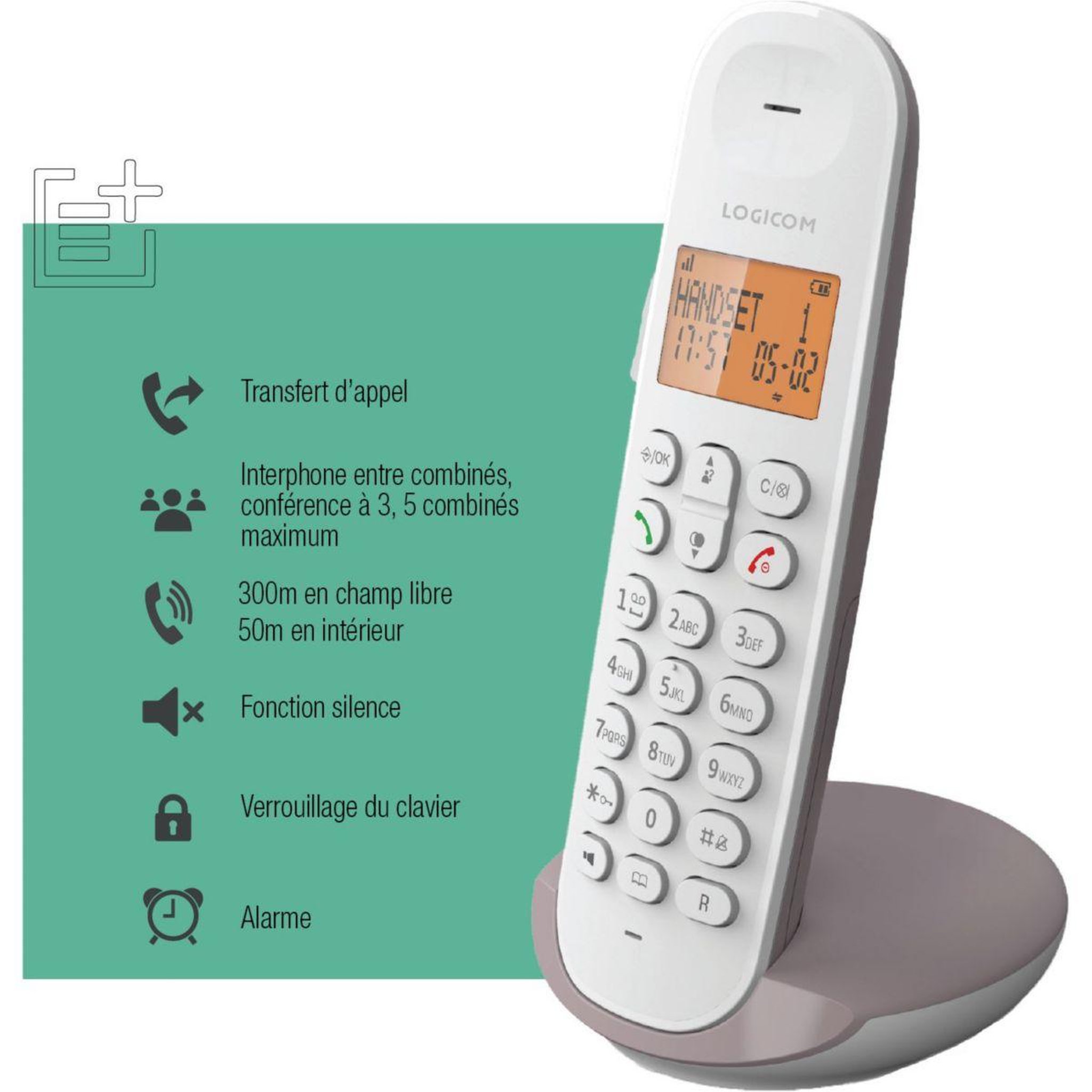 Voir la diapositive 4 : Logicom Téléphone sans fil Iloa 150 Solo Taupe