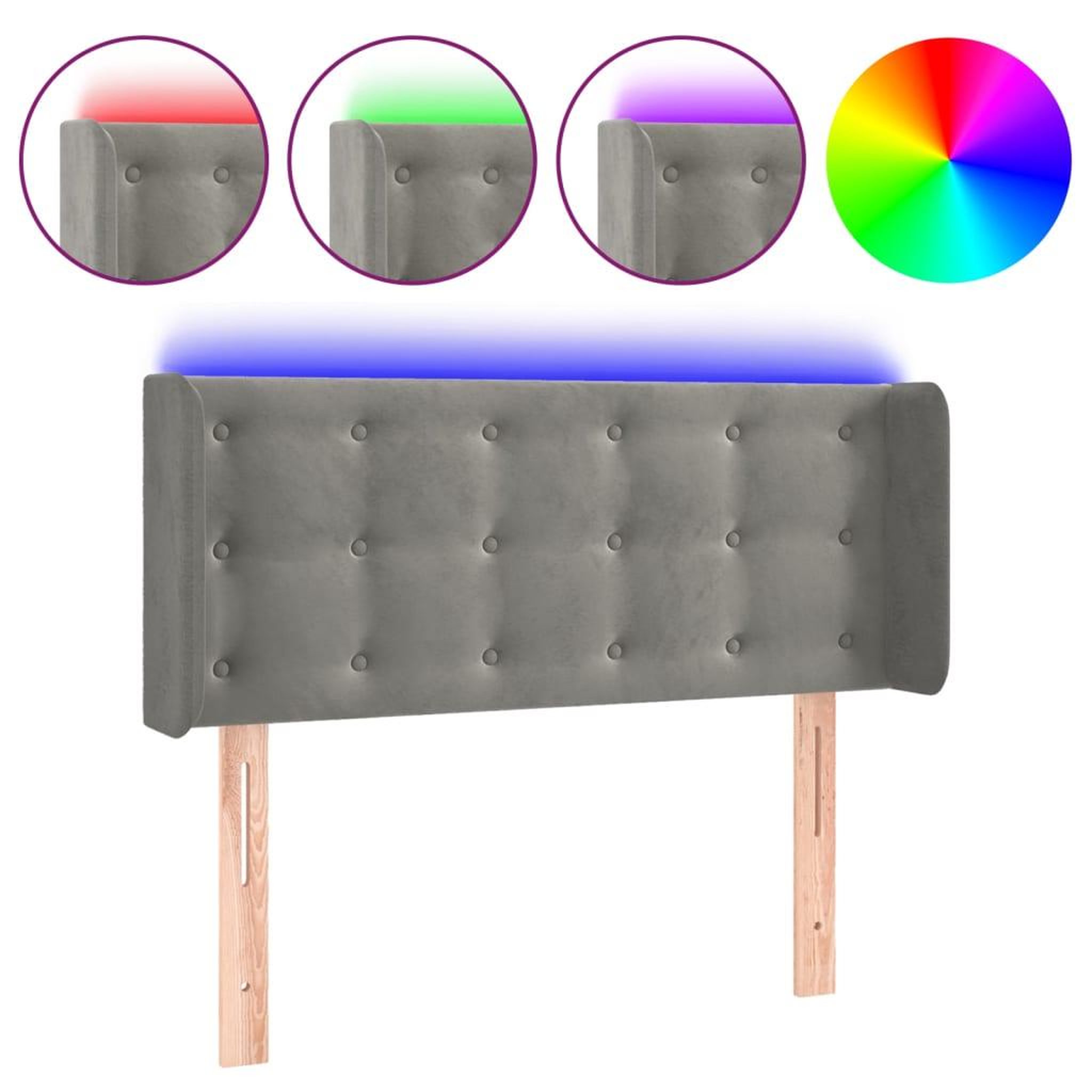 Voir la diapositive 2 : VIDAXL Tete de lit a LED Gris clair 83x16x78/88 cm Velours