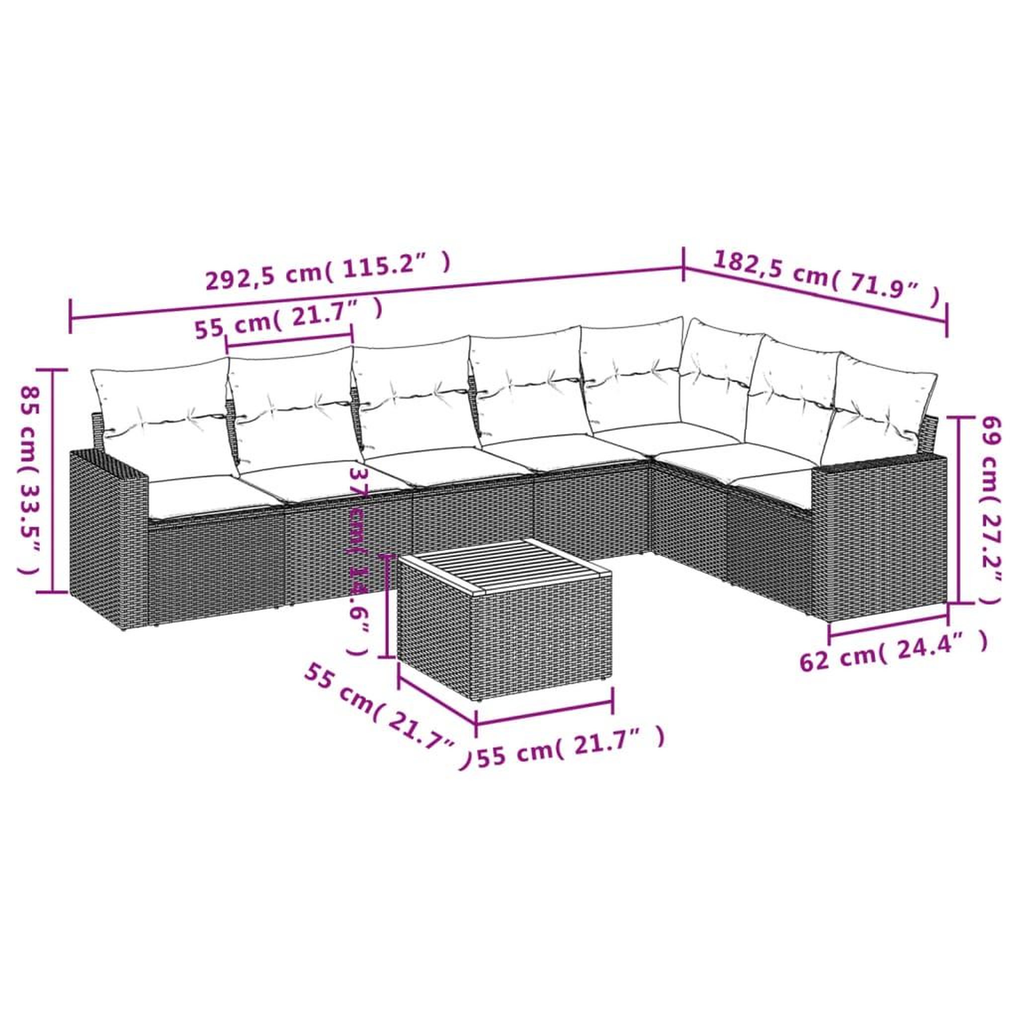 Voir la diapositive 4 : VIDAXL Salon de jardin avec coussins 8 pcs beige resine tressee