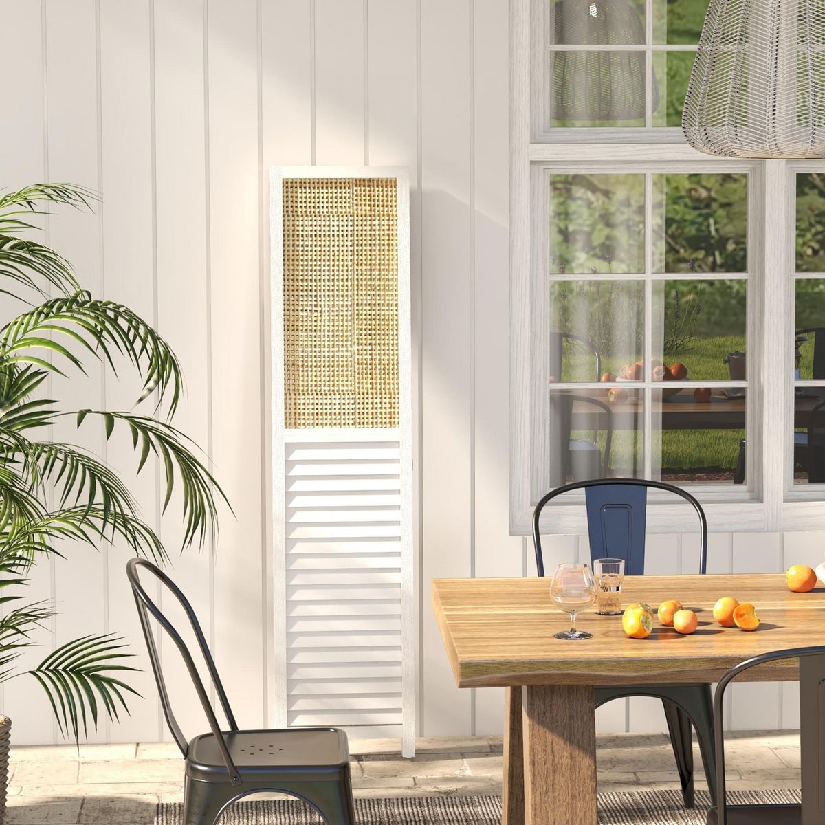 HOMCOM Paravent séparateur de pièce 4 panneaux pliables dim. 160L x 170H cm - bois blanc aspect rotin