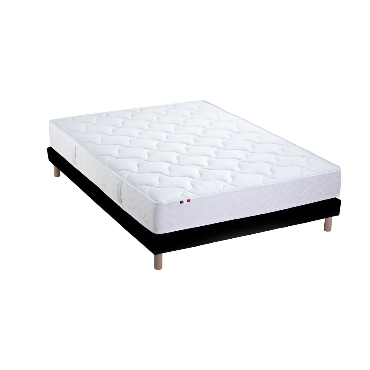 Ensemble literie matelas ressorts ensachés 20cm + sommier tapissier noir 140x190 cm ASTRE
