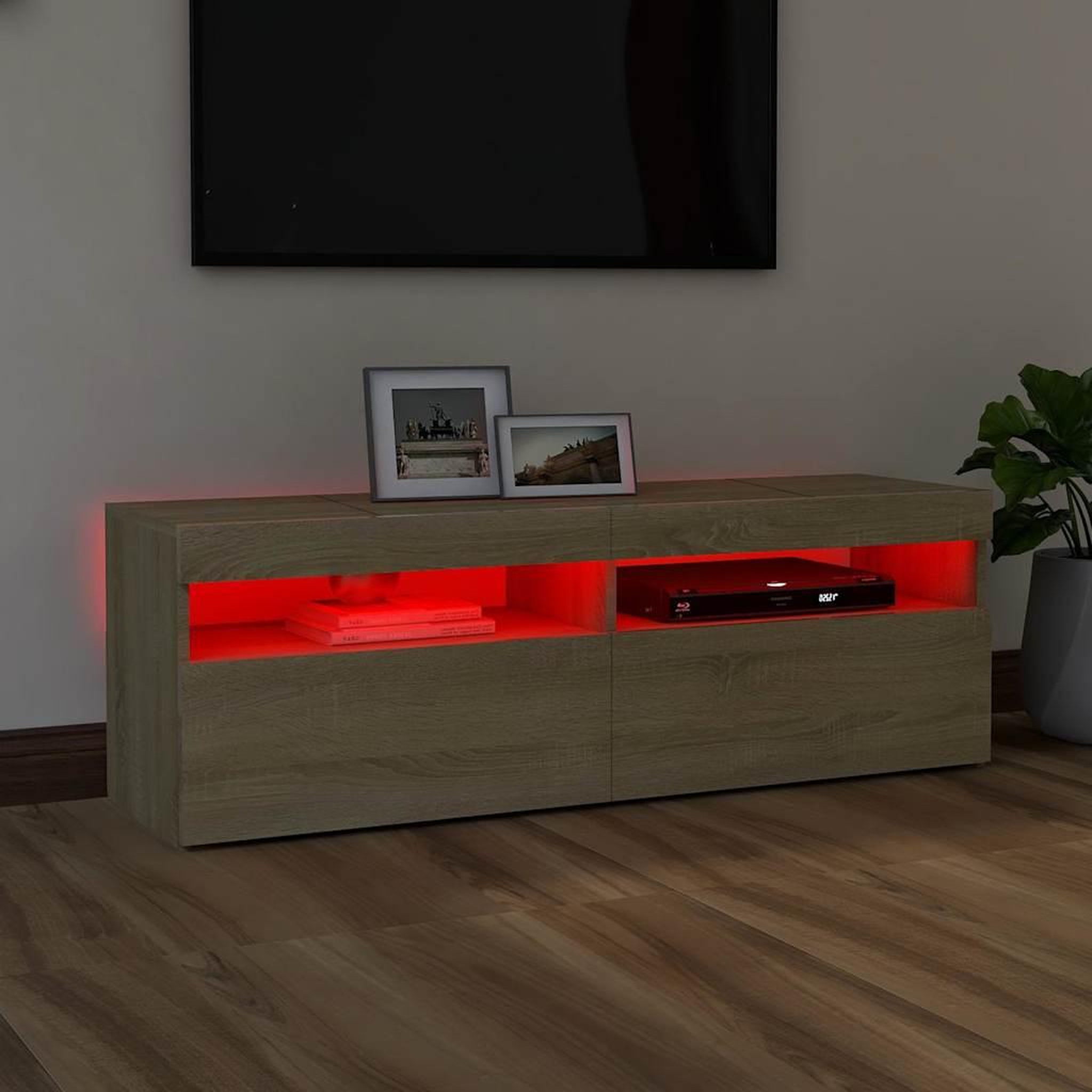 Voir la diapositive 4 : VIDAXL Meuble TV avec lumieres LED chene sonoma 120x35x40 cm
