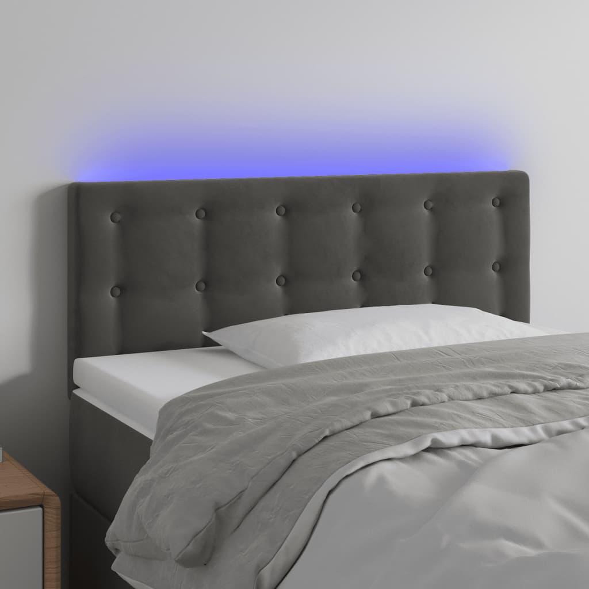 Voir la diapositive 1 : VIDAXL Tete de lit a LED Gris fonce 90x5x78/88 cm Velours