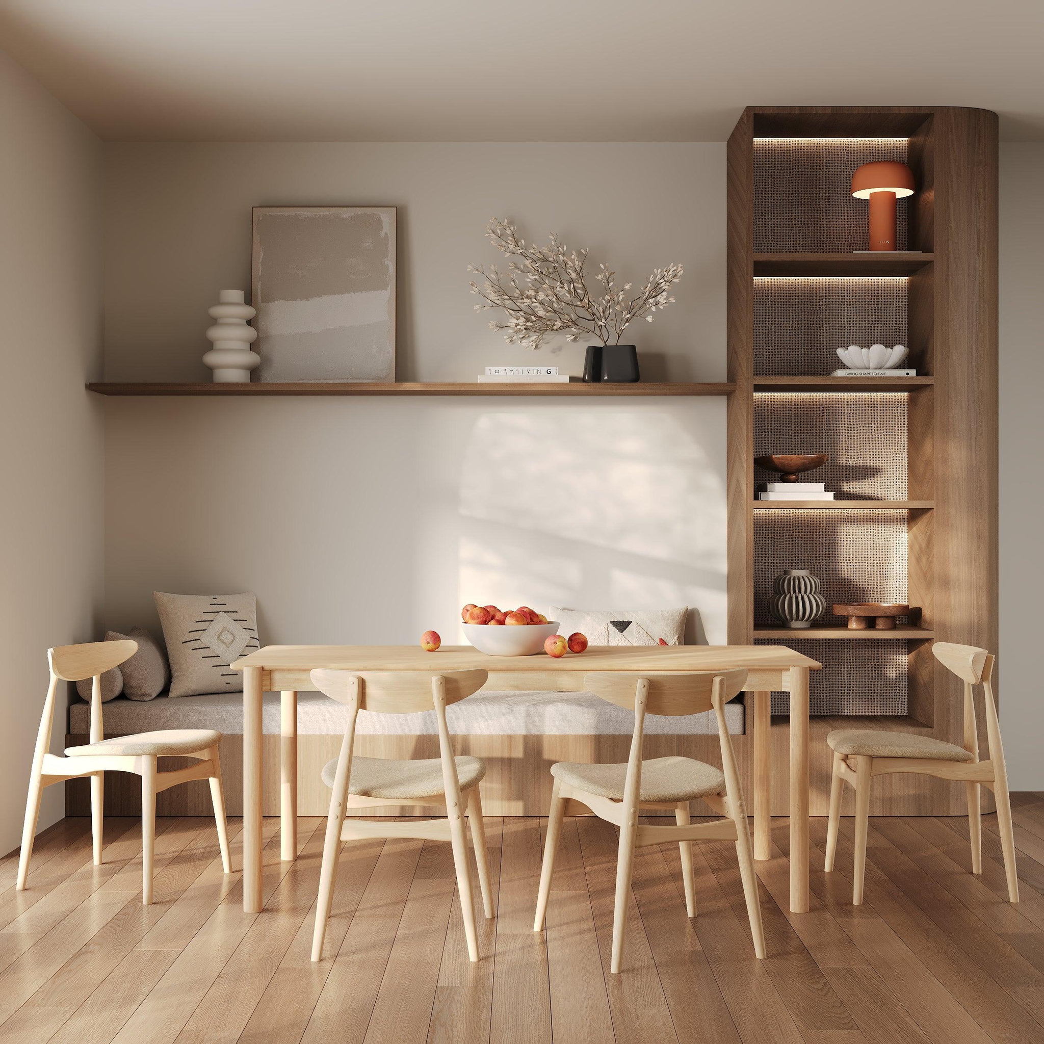 Voir la diapositive 5 : MAISON PAVANE Lot de 2 chaises en tissu beige et bois d'hévéa-josette