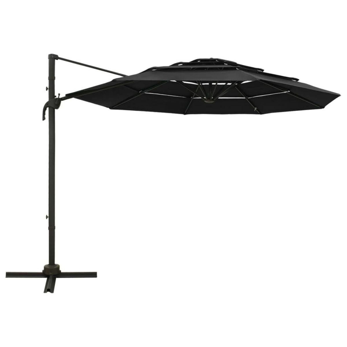 VIDAXL Parasol de jardin a 4 niveaux avec mat en aluminium noir 3x3 m
