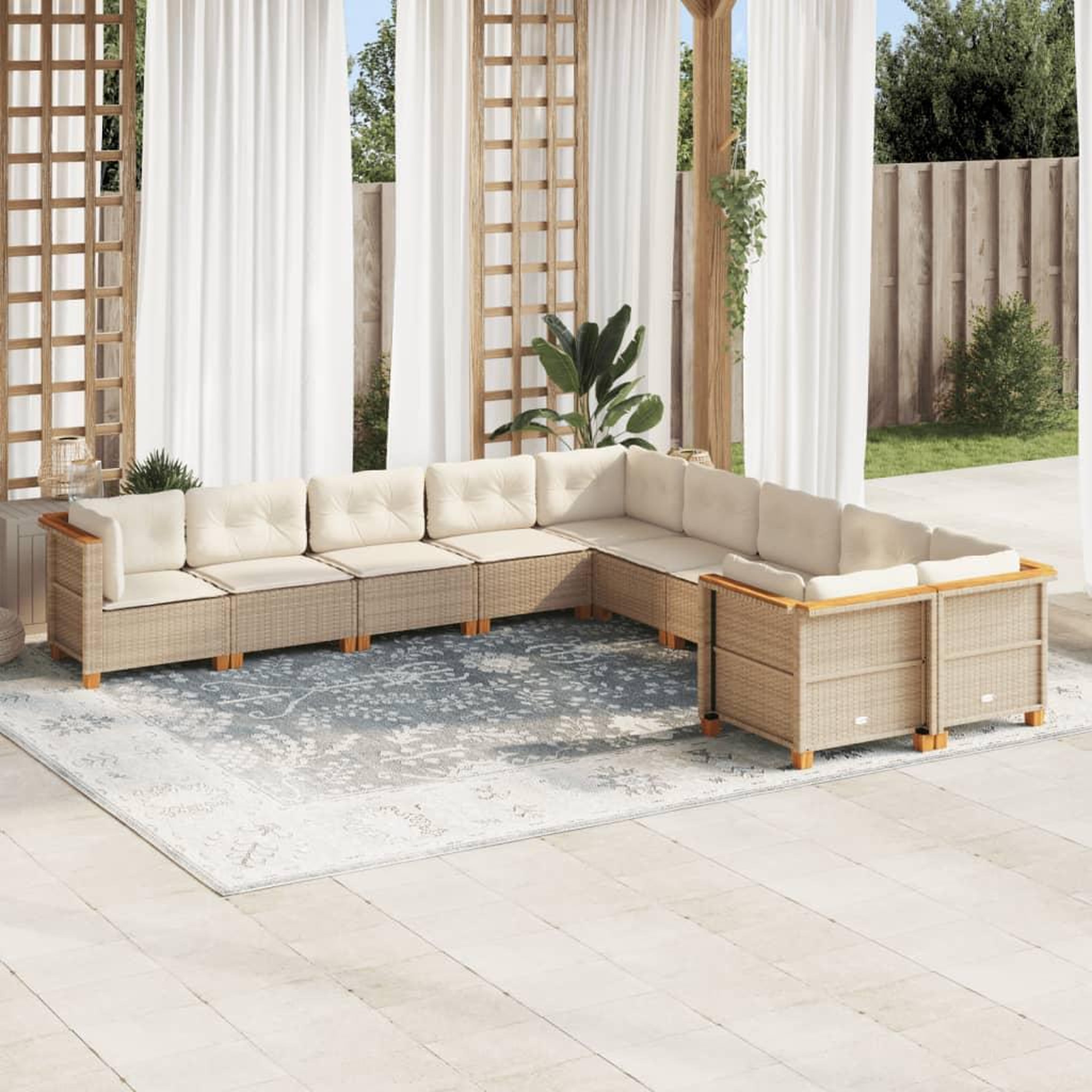 VIDAXL Salon de jardin avec coussins 10 pcs beige resine tressee