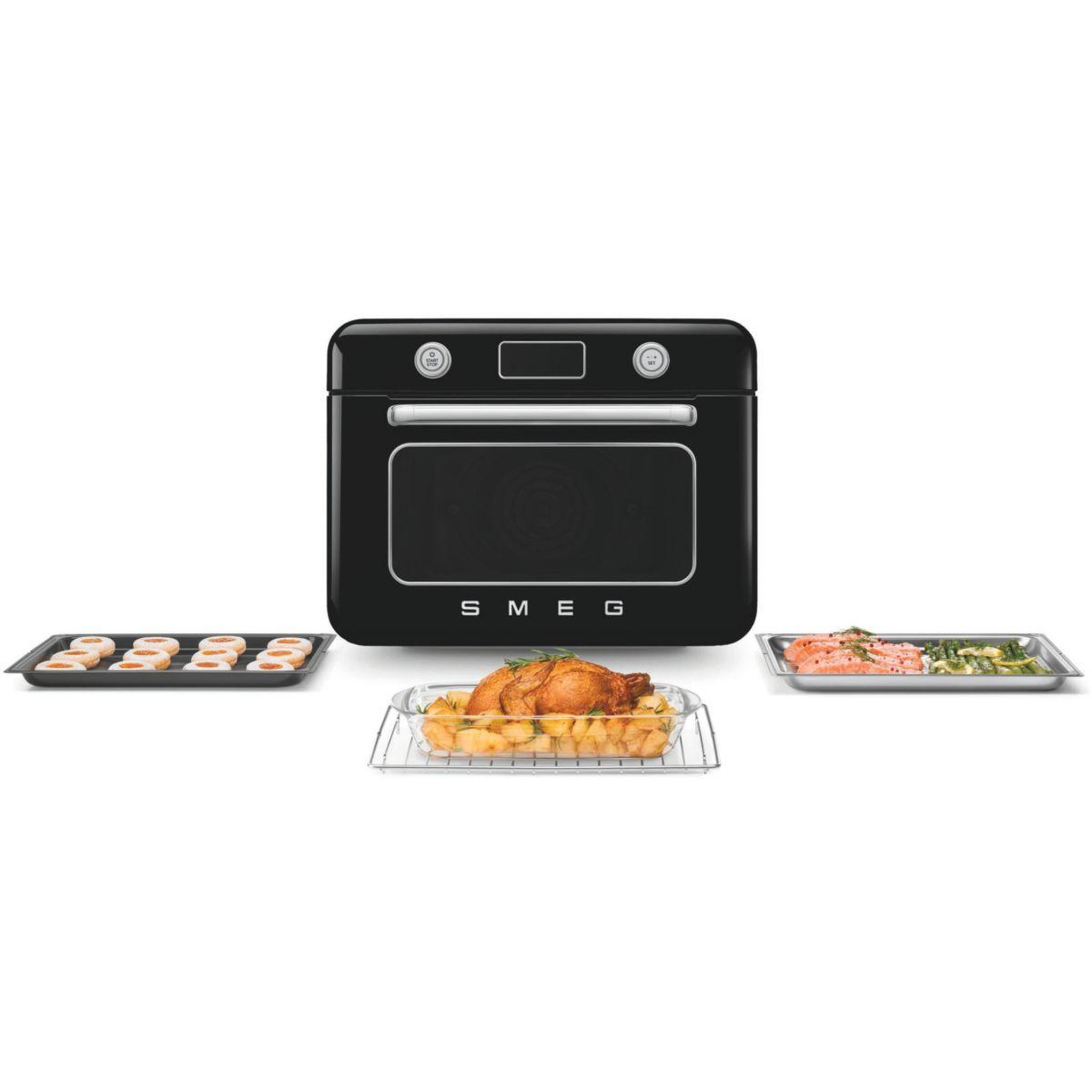 Voir la diapositive 4 : SMEG Mini four combiné vapeur 1800w noir - COF01BLEU