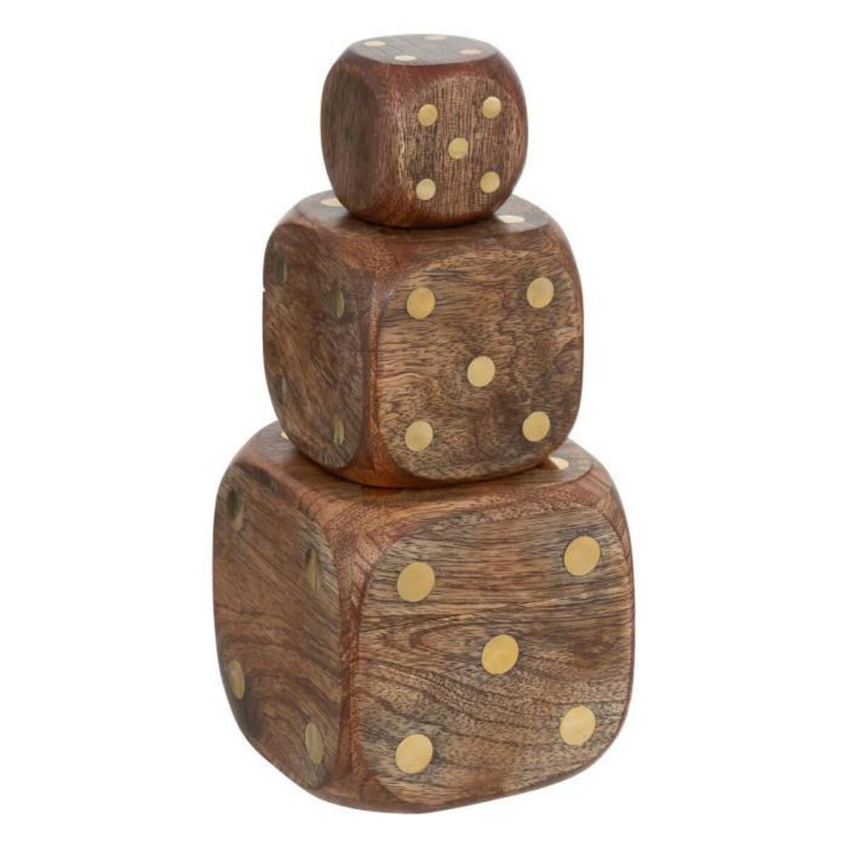 ATMOSPHERA Lot de 3 Dés Déco en Bois  Roger  10cm Marron