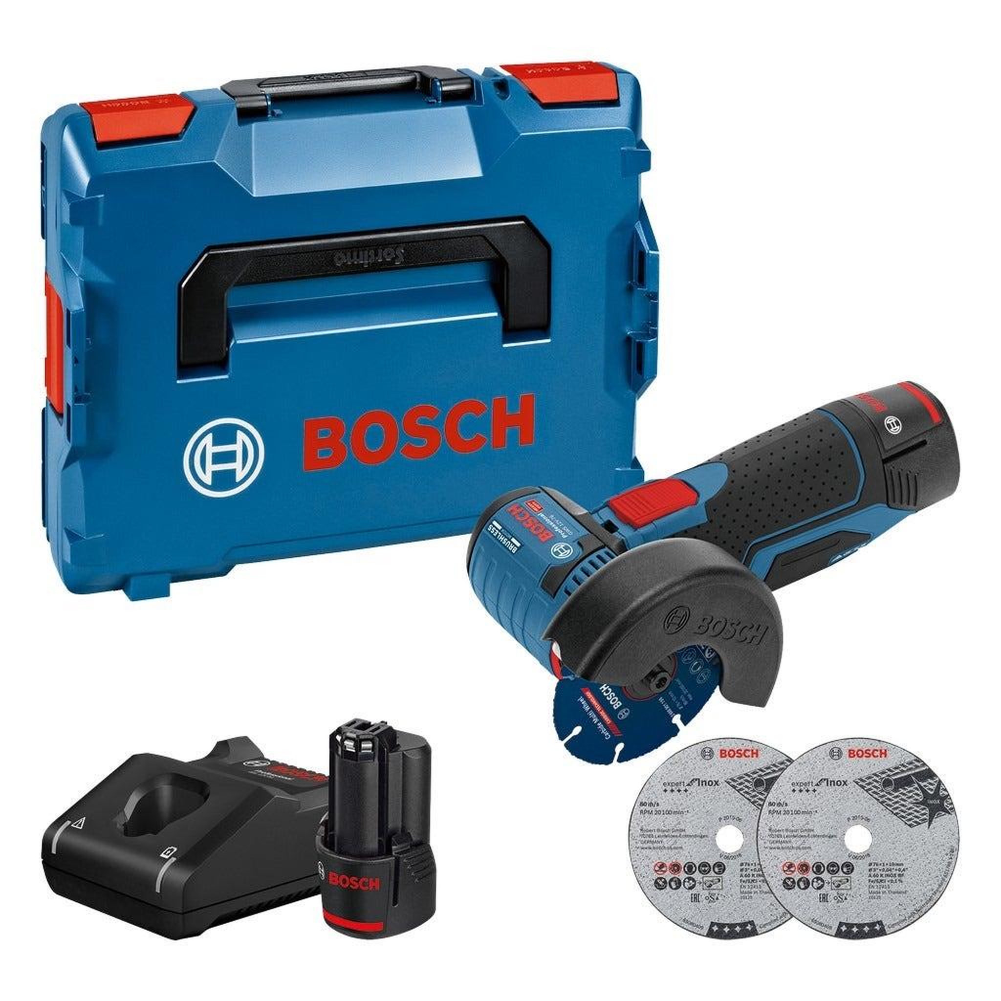 Bosch Professional Meuleuse angulaire sans fil gws 12v-76 + 2x3ah + chargeur + l-boxx