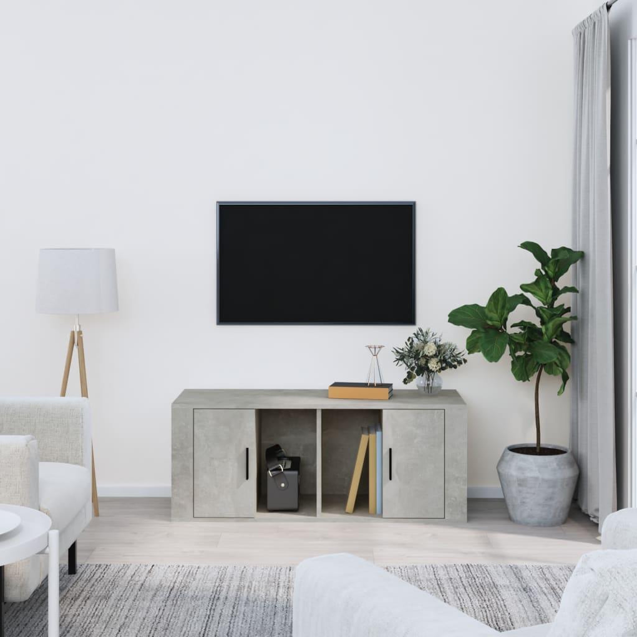 Voir la diapositive 1 : VIDAXL Meuble TV Gris beton 100x35x40 cm Bois d'ingenierie