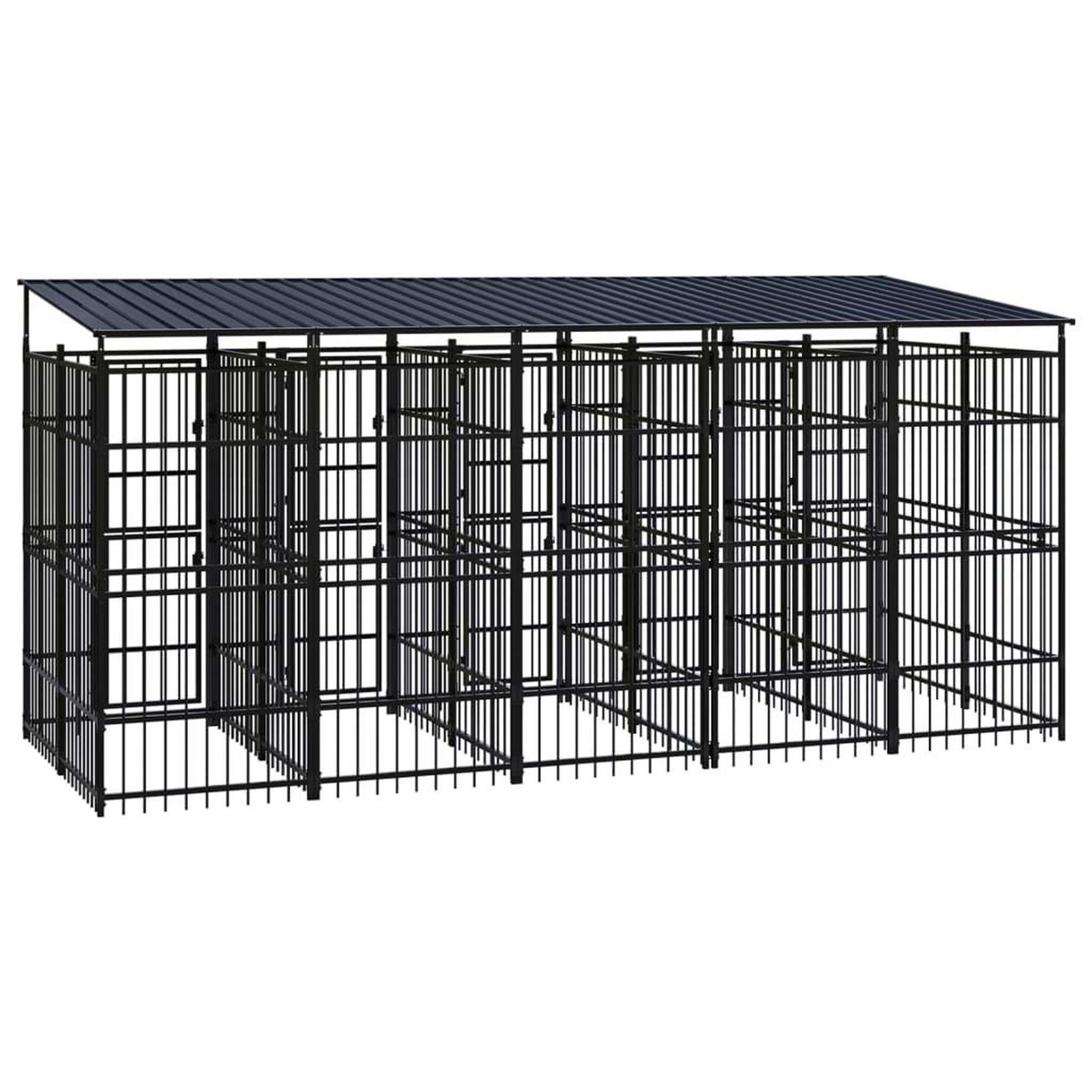 Voir la diapositive 4 : VIDAXL Chenil d'exterieur avec toit pour chiens Acier 9,22 m²