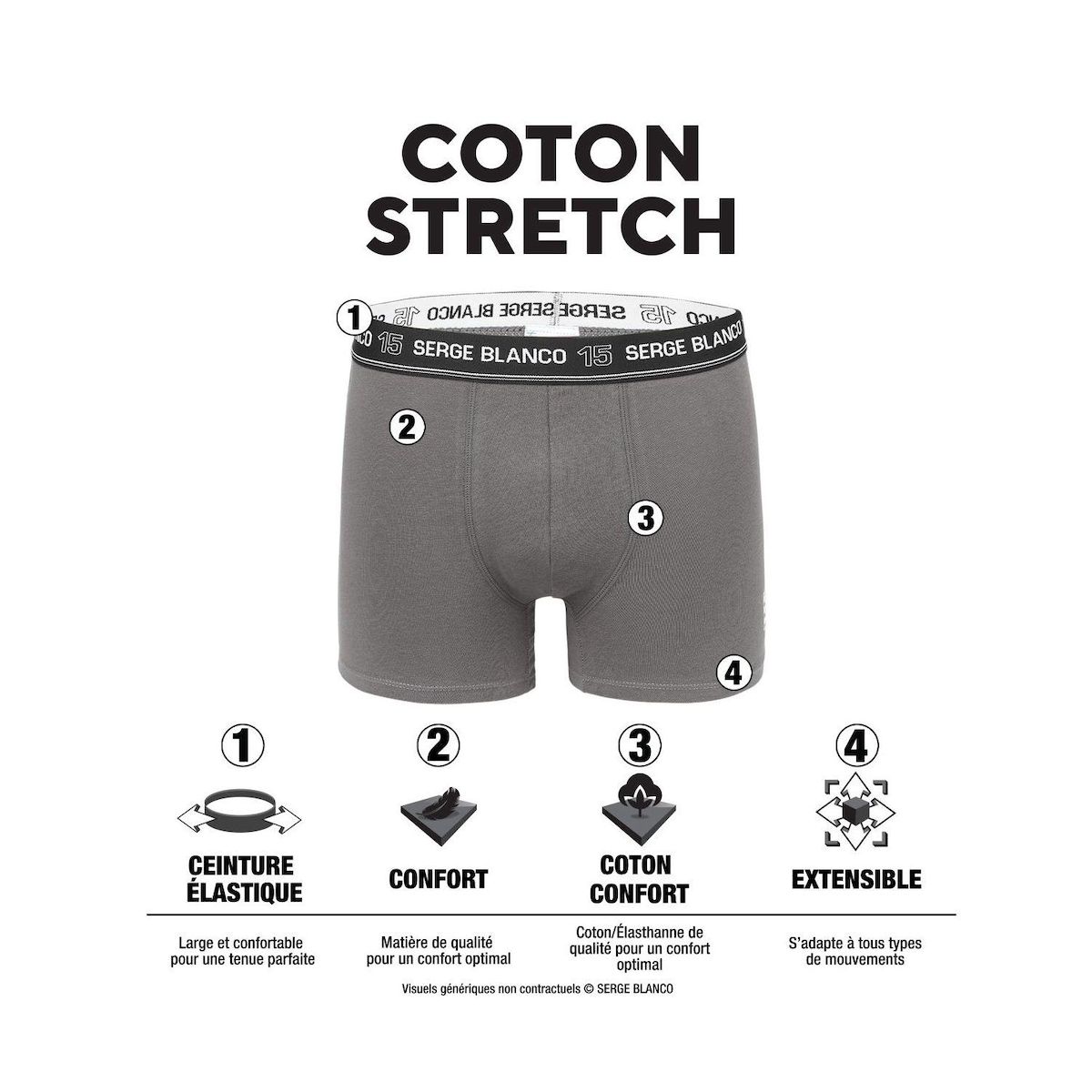 SERGE BLANCO Lot de 6 boxers homme en coton Casual