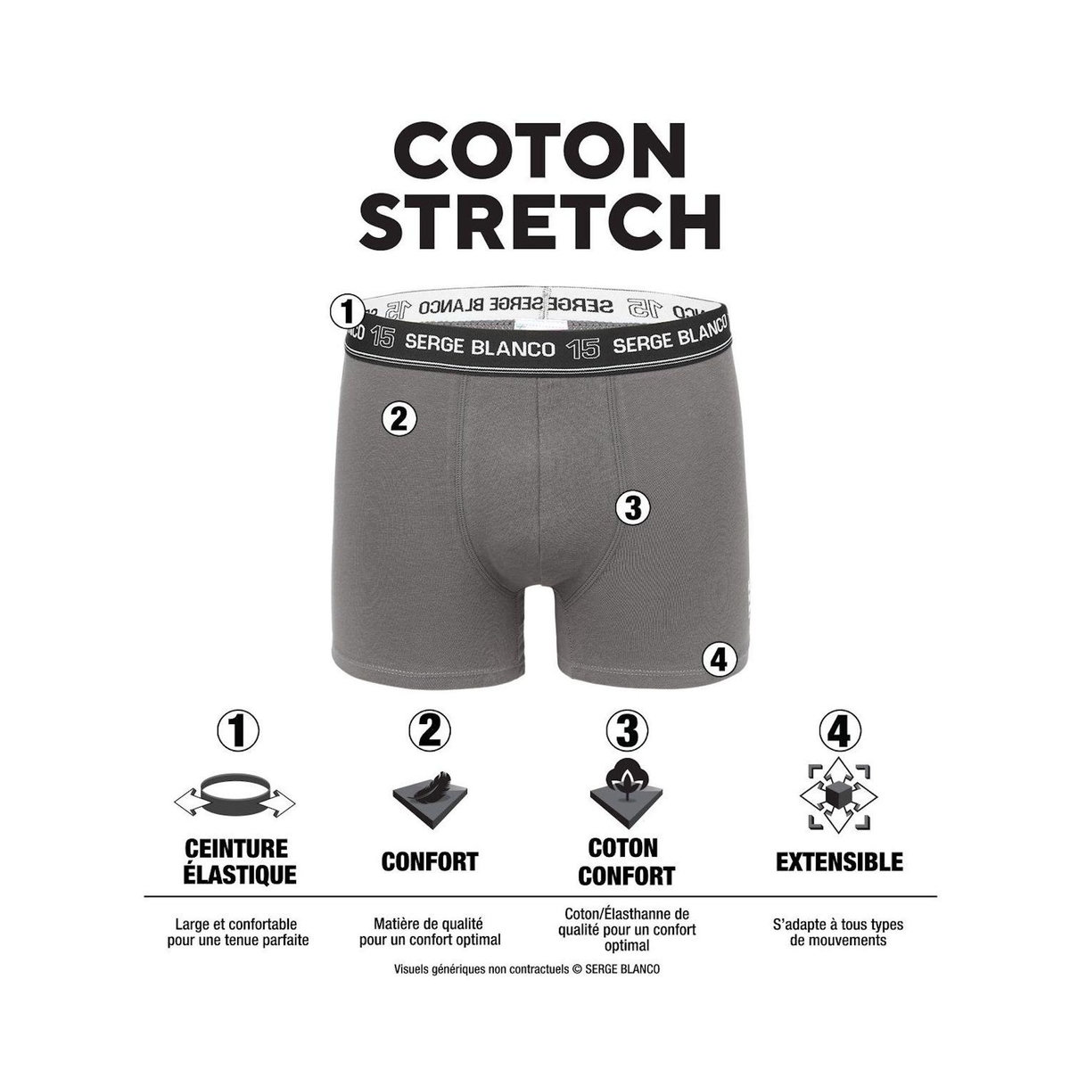 SERGE BLANCO Lot de 6 boxers homme en coton Casual