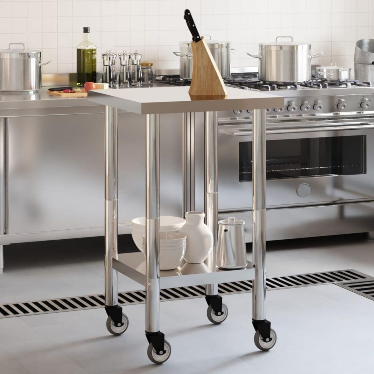 VIDAXL Table de travail de cuisine avec roues 55x55x85 cm inox