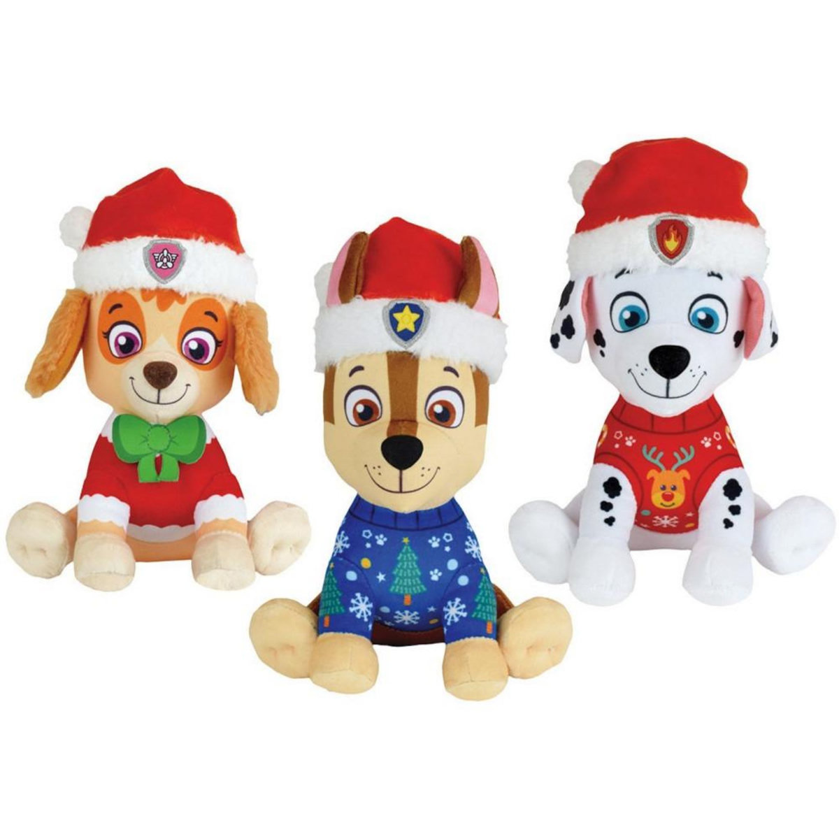 JEMINI Lot de 3 peluches - Pat'Patrouille - Chase, Stella et Marcus - +/- 17 cm - Version Noël