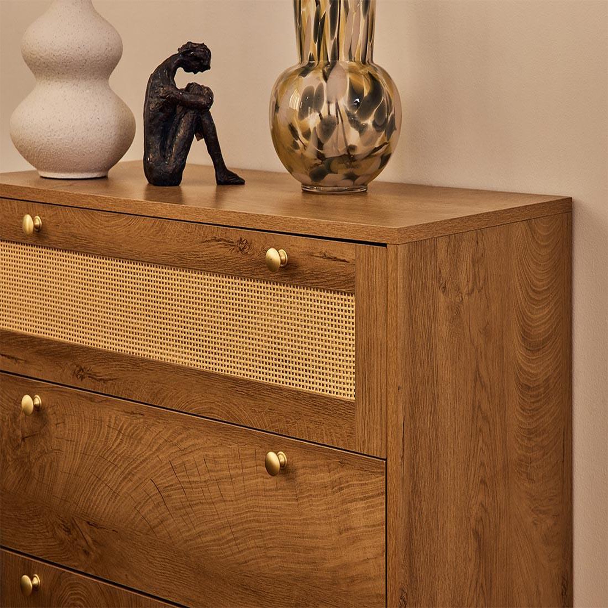 Voir la diapositive 5 : BEST MOBILIER Goto - commode - effet bois et cannage - 80 cm