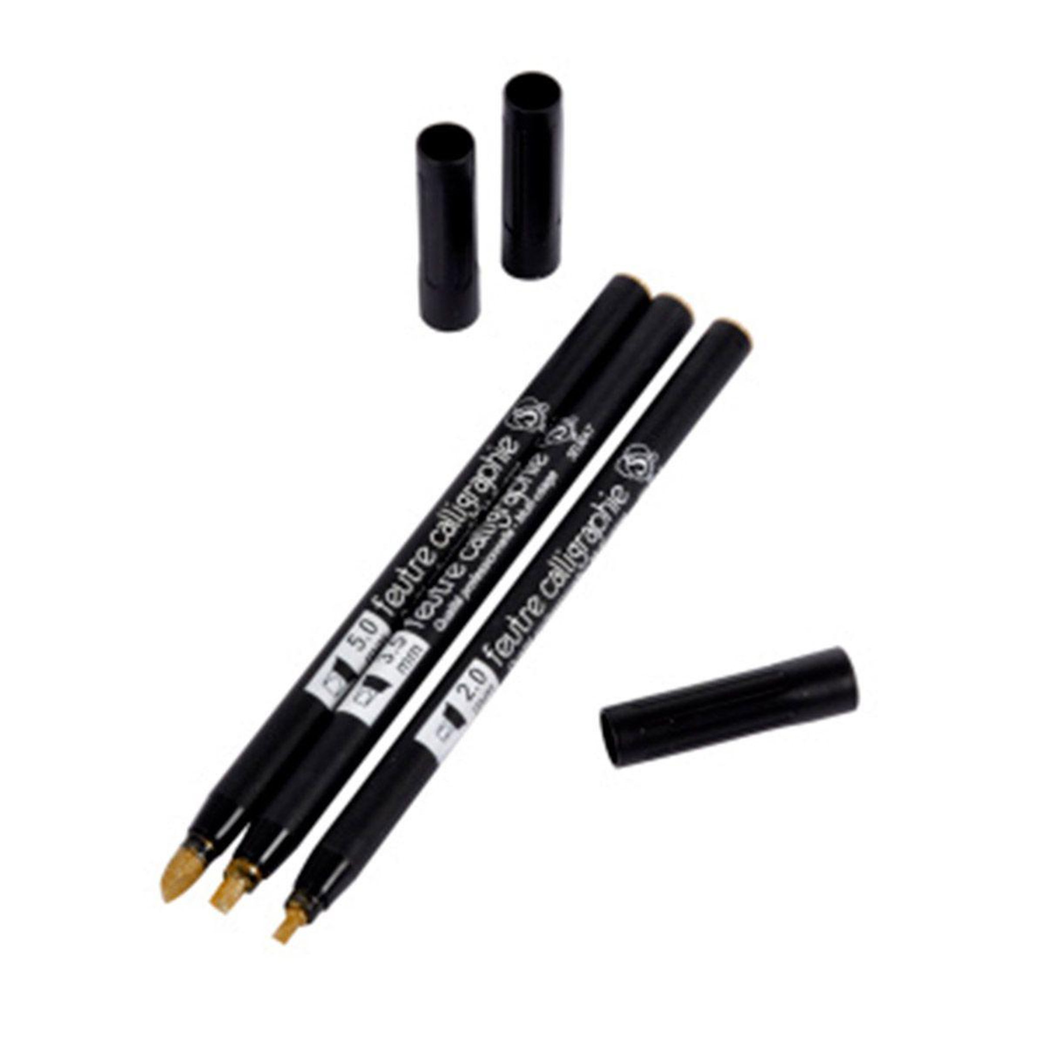 HOMEA Lot de 3 Stylos  Calligraphie  19cm Or