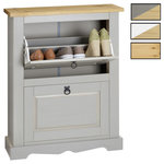 IDIMEX Meuble à chaussures TEQUILA avec 2 abattants, style mexicain en pin. Coloris disponibles : Marron, Bicolore