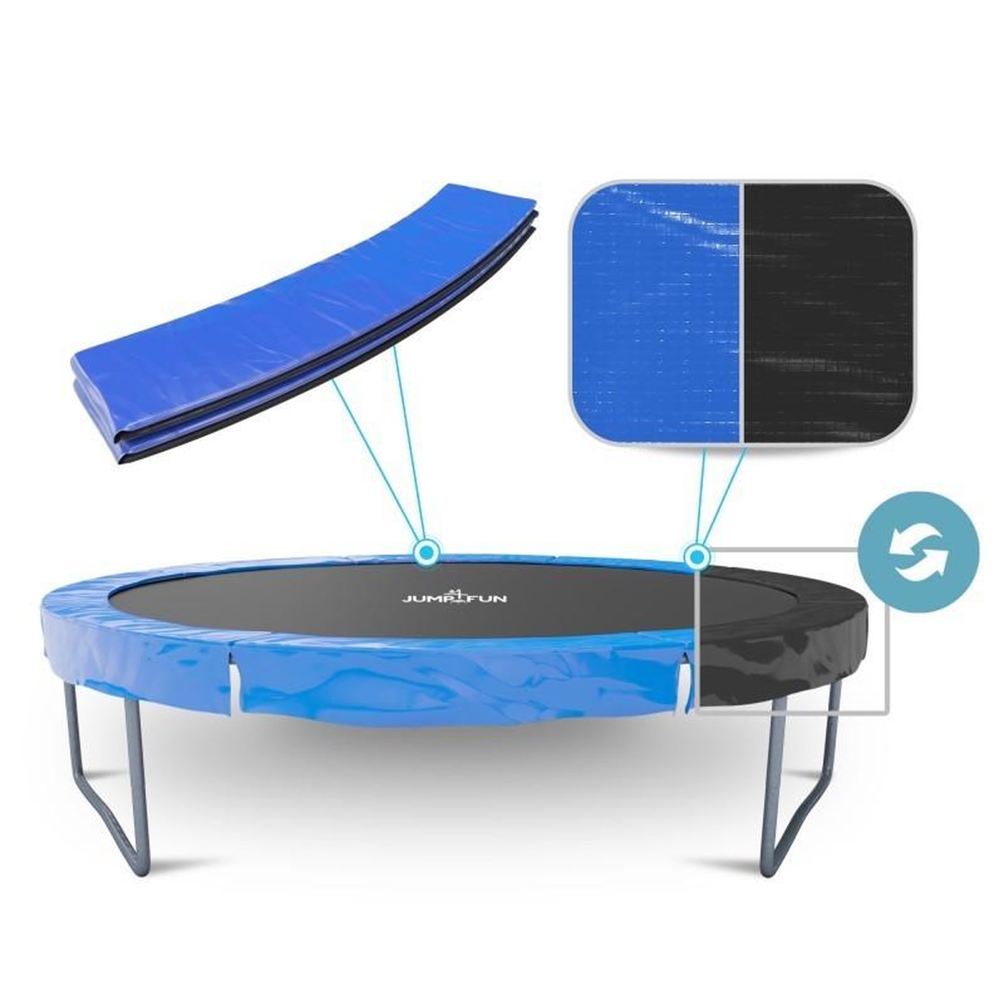 Voir la diapositive 2 : JUMP4FUN Coussin de protection des ressorts pour Trampoline, réversible bleu / noir : ø 10Ft