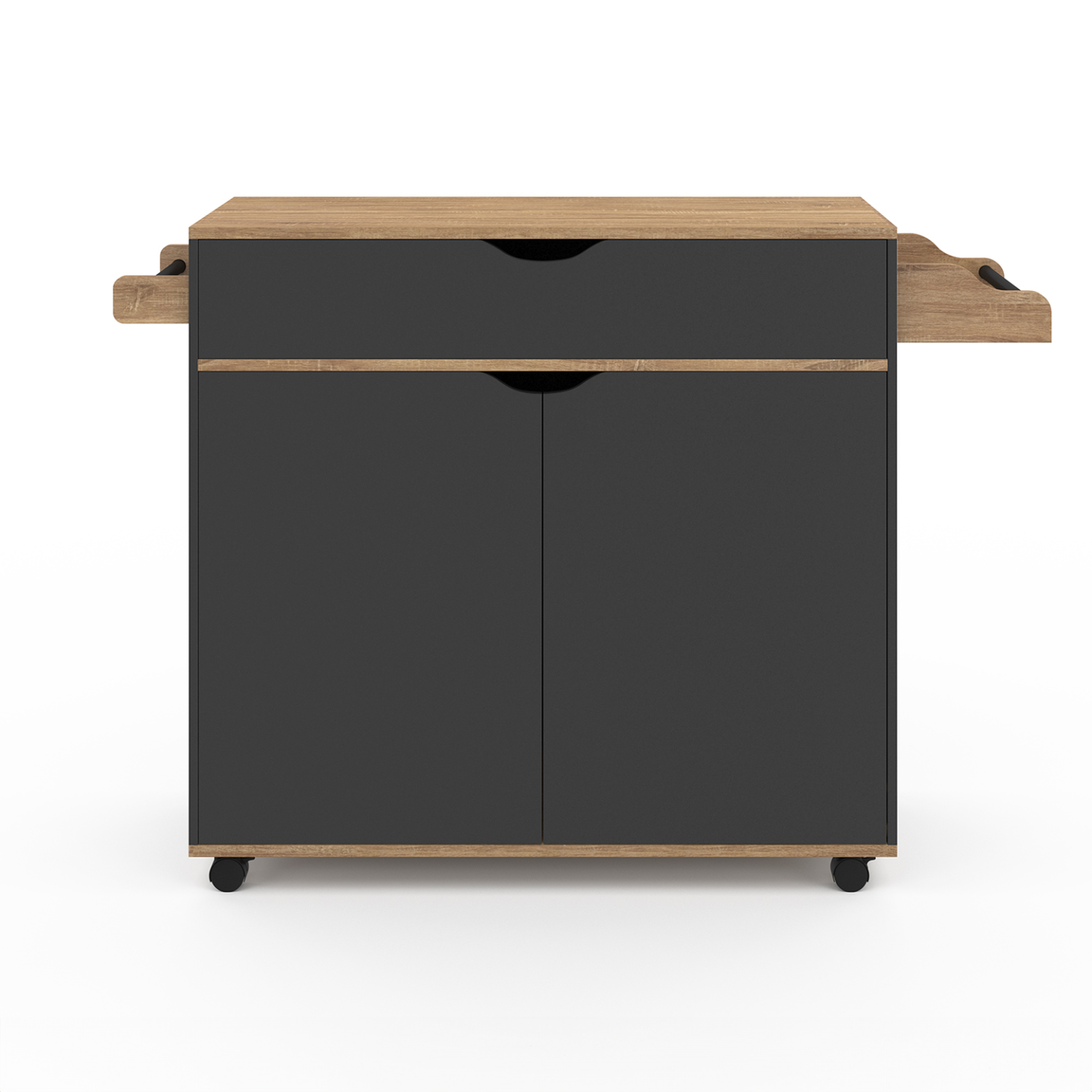 Voir la diapositive 3 : ID MARKET Desserte de cuisine cosy xxl placard avec tiroir noir et plateaux façon hêtre l.90 cm