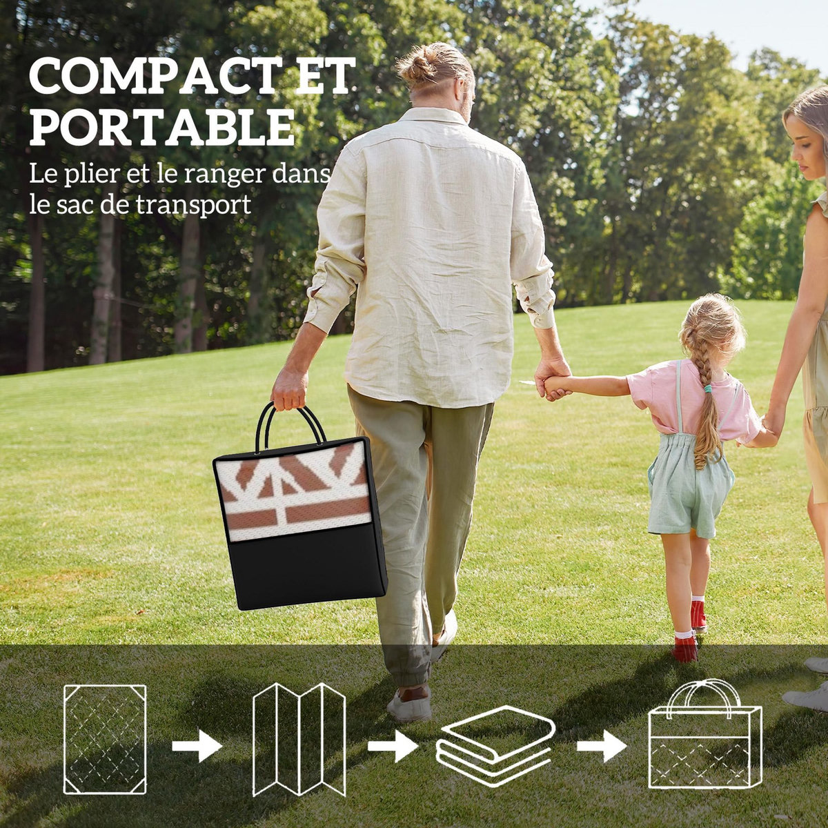 OUTSUNNY Tapis d'extérieur réversible motif graphique dim. 1,8 x 2,7 m sac transport inclus terracotta beige