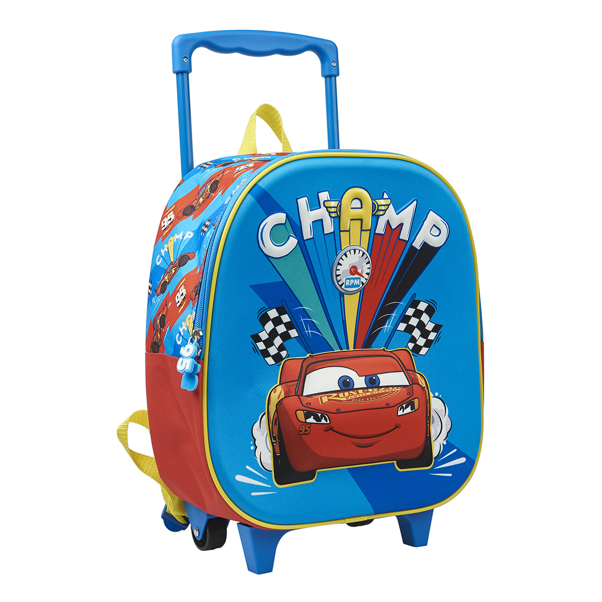 Voir la diapositive 2 : DISNEY Sac maternelle à roulettes bleu Cars