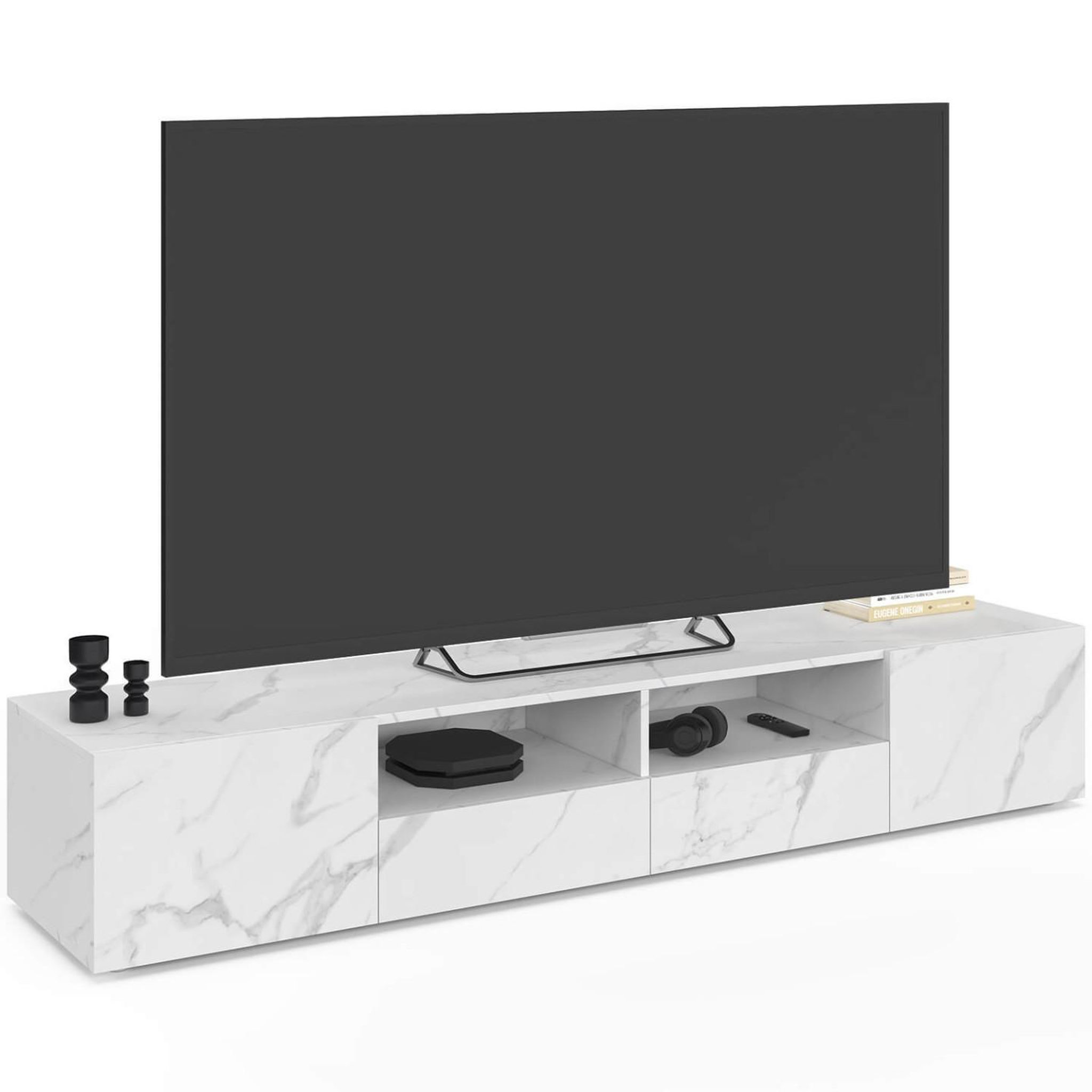 ID MARKET Meuble TV 180 cm ELI bois effet marbre