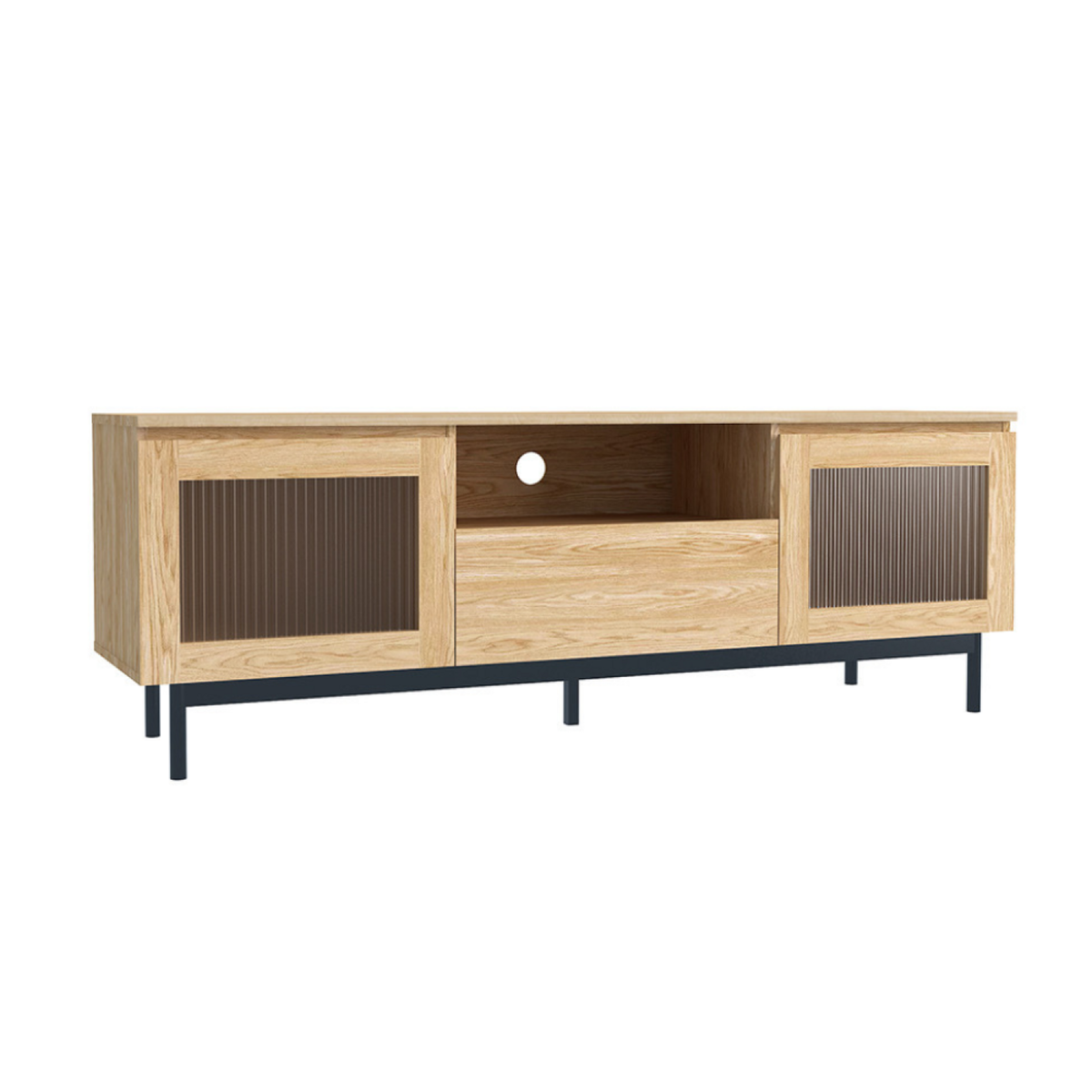 CONCEPT USINE Meuble TV 160cm avec portes de placards en verre flûté PRAGUE