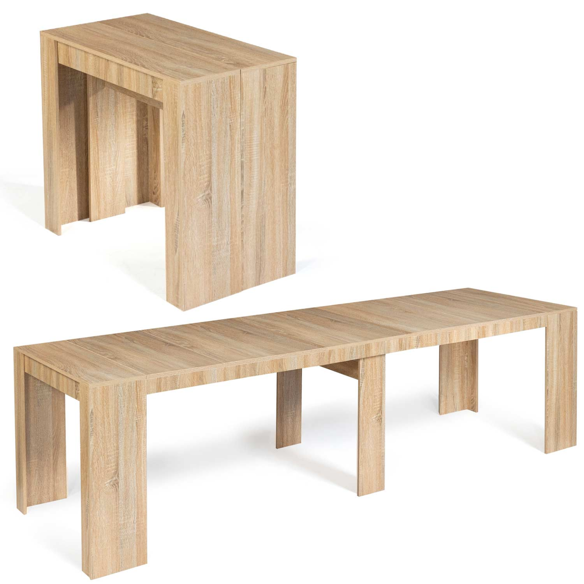 ID MARKET Table console extensible orlando 14 personnes 300 cm bois façon hêtre