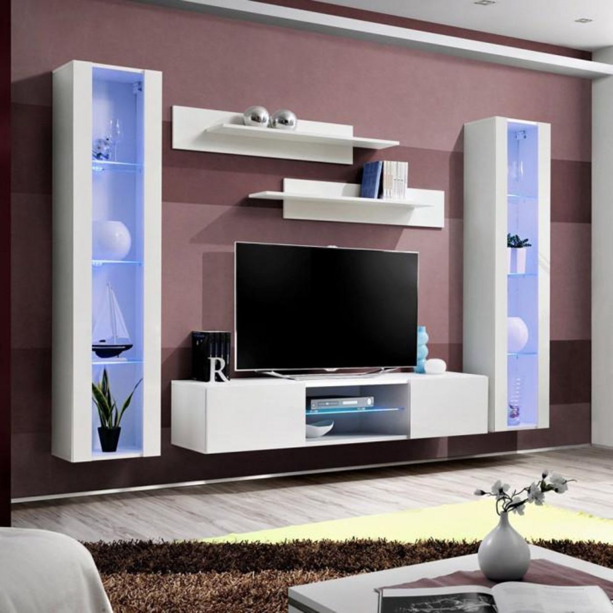 Paris Prix Meuble TV Mural Design  Fly XIX  260cm Blanc
