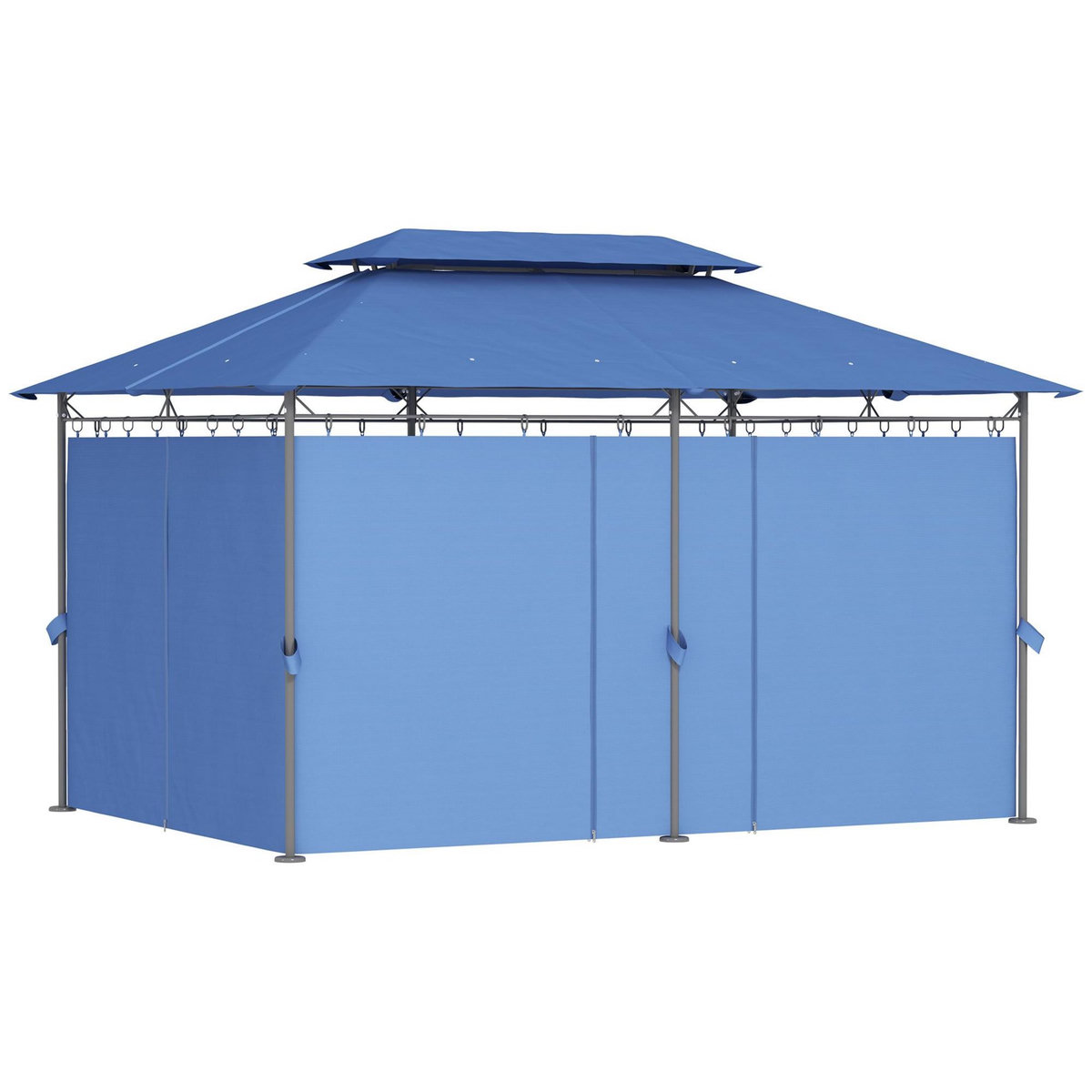 OUTSUNNY Tonnelle barnum 3 x 4 m 6 rideaux amovibles double toit métal époxy polyester bleu