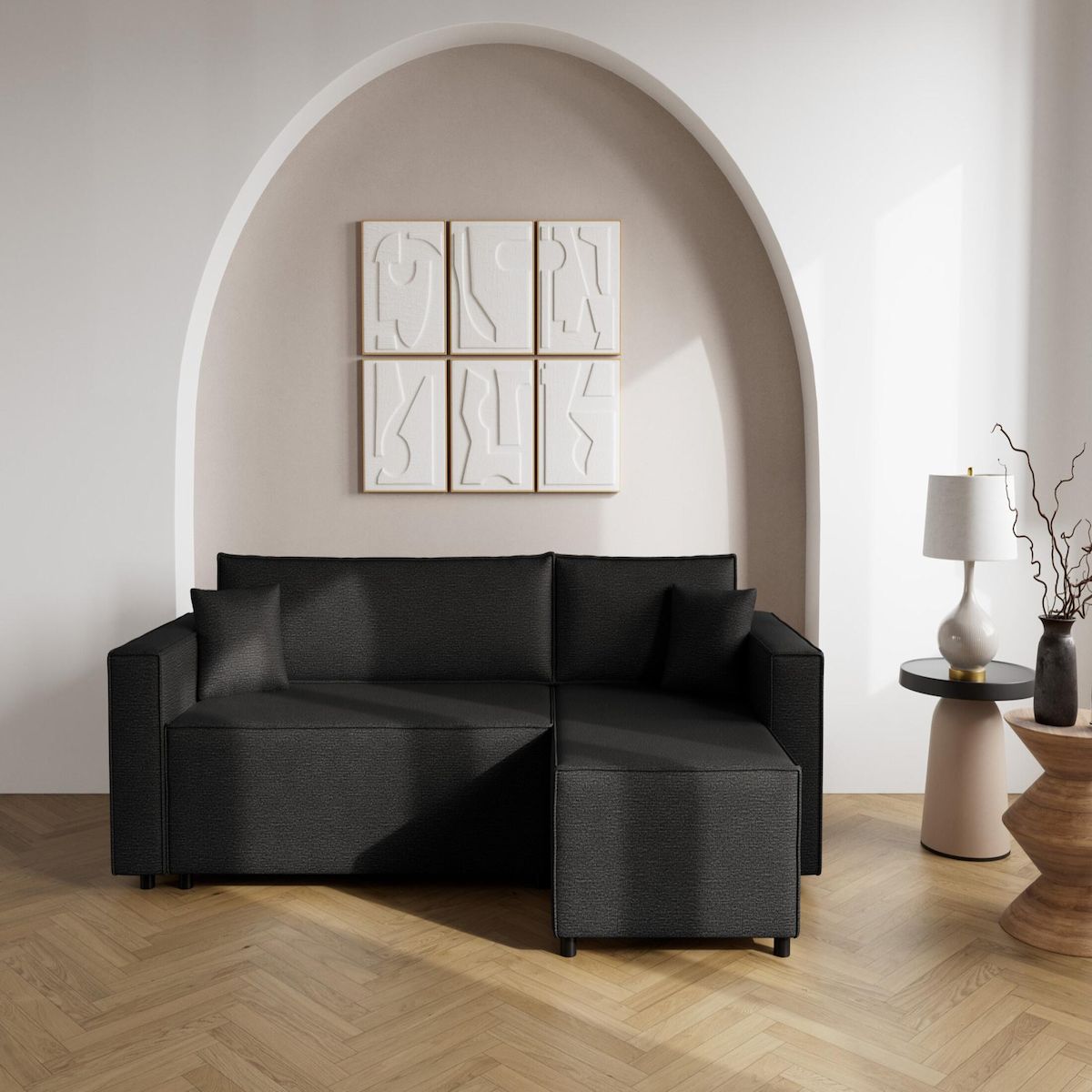 BEST MOBILIER Jonas - canapé d'angle réversible 4 places convertible avec coffre en tissu texturé