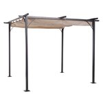 OUTSUNNY Pergola rétractable 3L x 3l x 2,30H m structure métal époxy anticorrosion noire + toile polyester haute densité 180 g/m² incluse beige