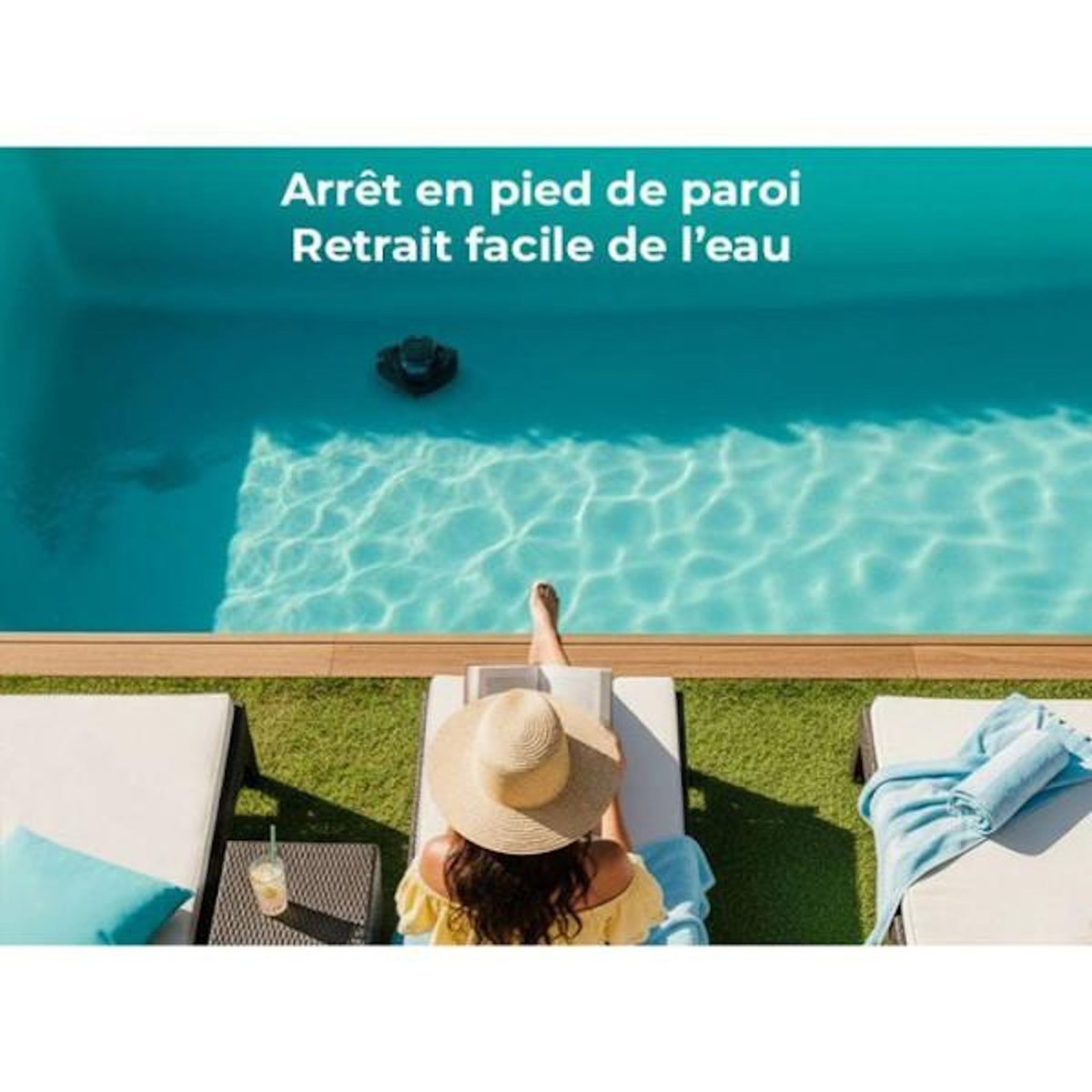 GRE Robot de piscine - GRE - Moovo TM 90 - a batterie - Piscines hors-sol - Jusqu'a 9 m de longueur/80 m² - Autonomie 90 min - 2 L