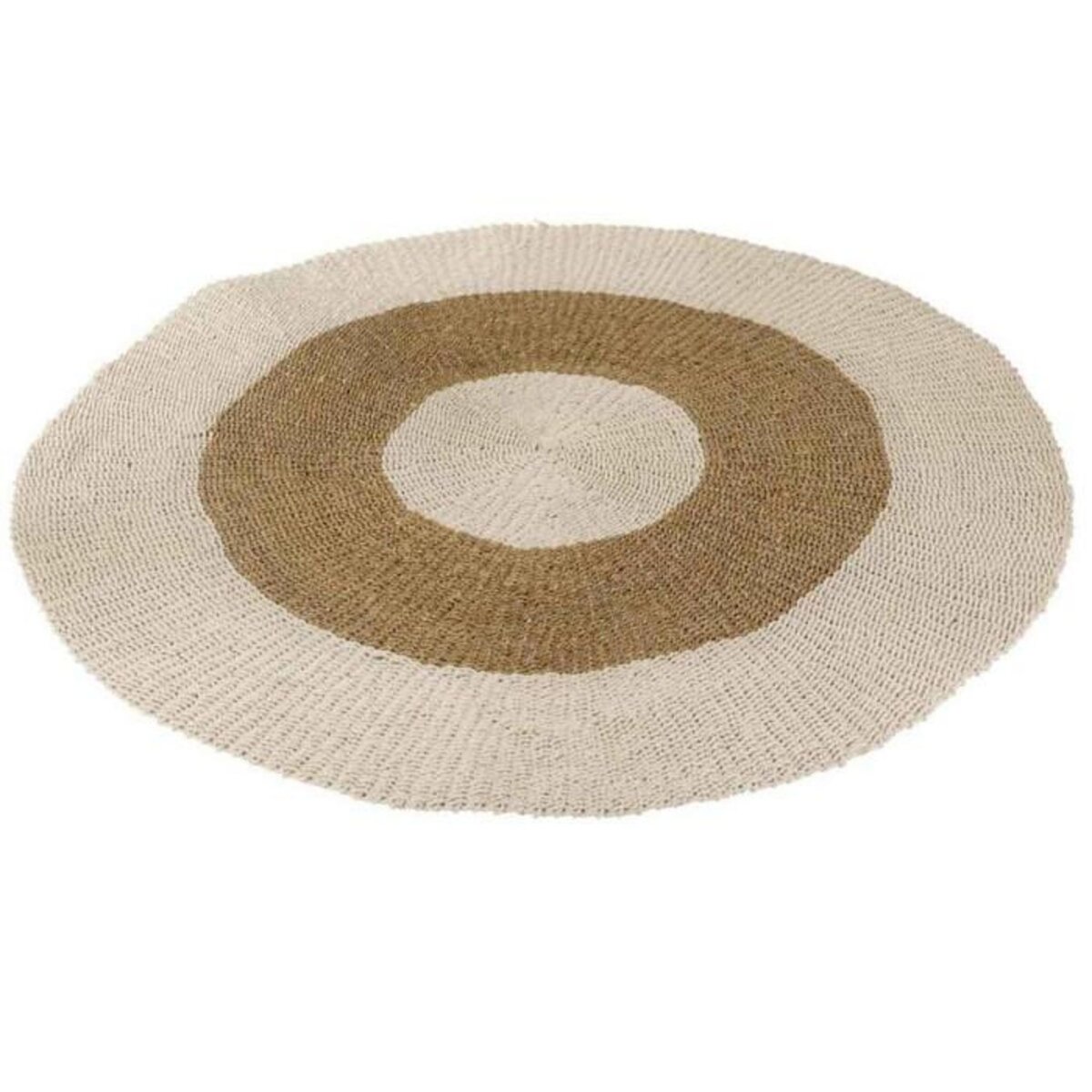 Paris Prix Tapis Rond Déco  Zostère  197cm Blanc & Naturel