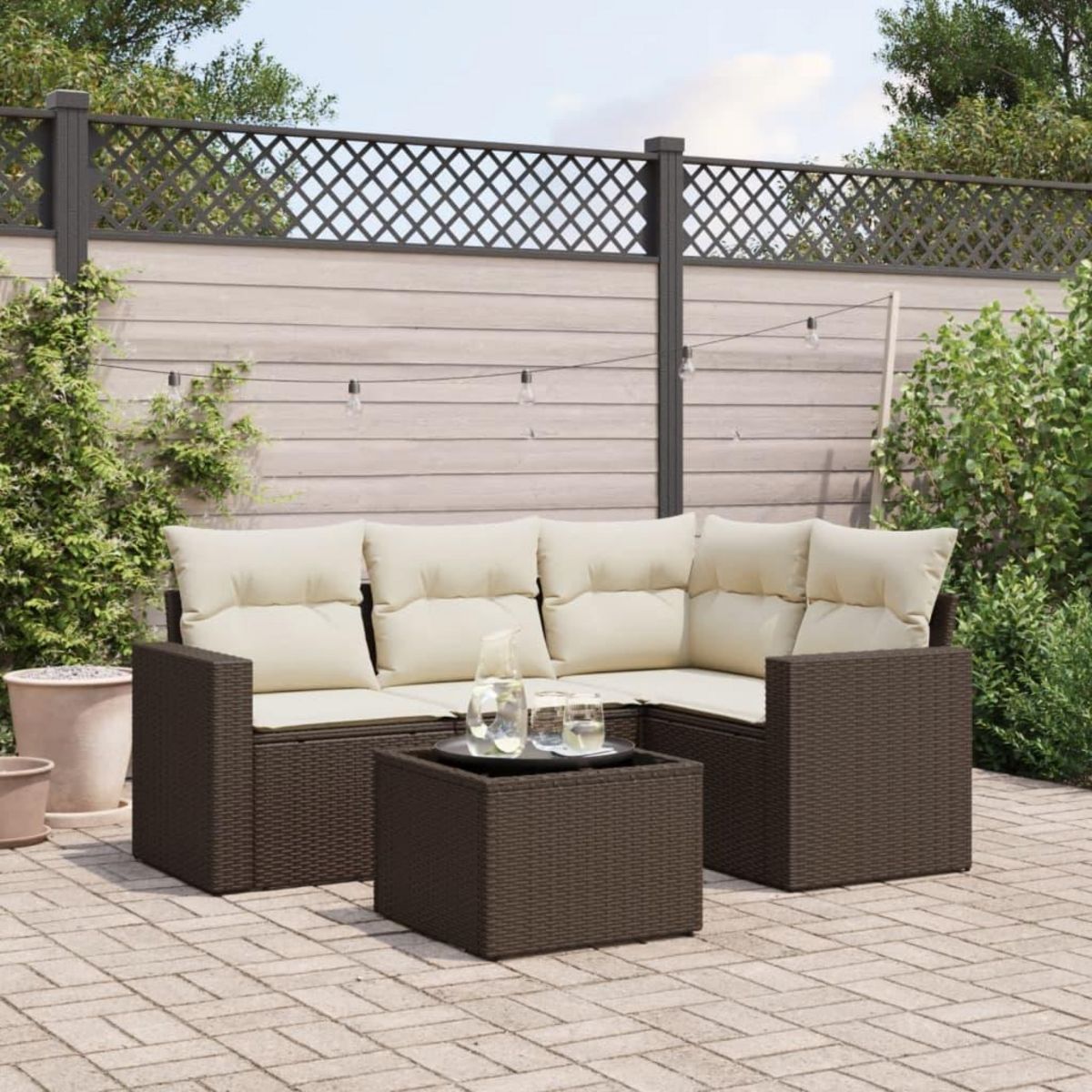 VIDAXL Salon de jardin avec coussins 5 pcs marron resine tressee