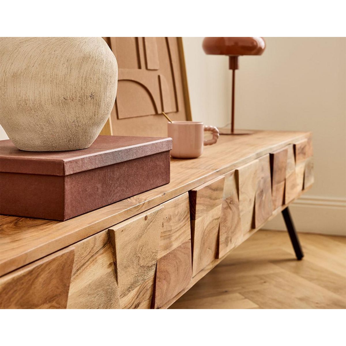 LISA DESIGN Jaipur - meuble tv - bois massif d'acacia et noir - 180 cm