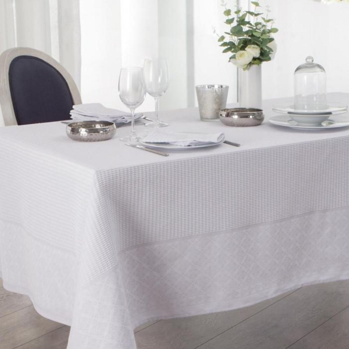SECRET DE GOURMET Nappe  Jacquard Nid d'Abeille  140x240cm Blanc