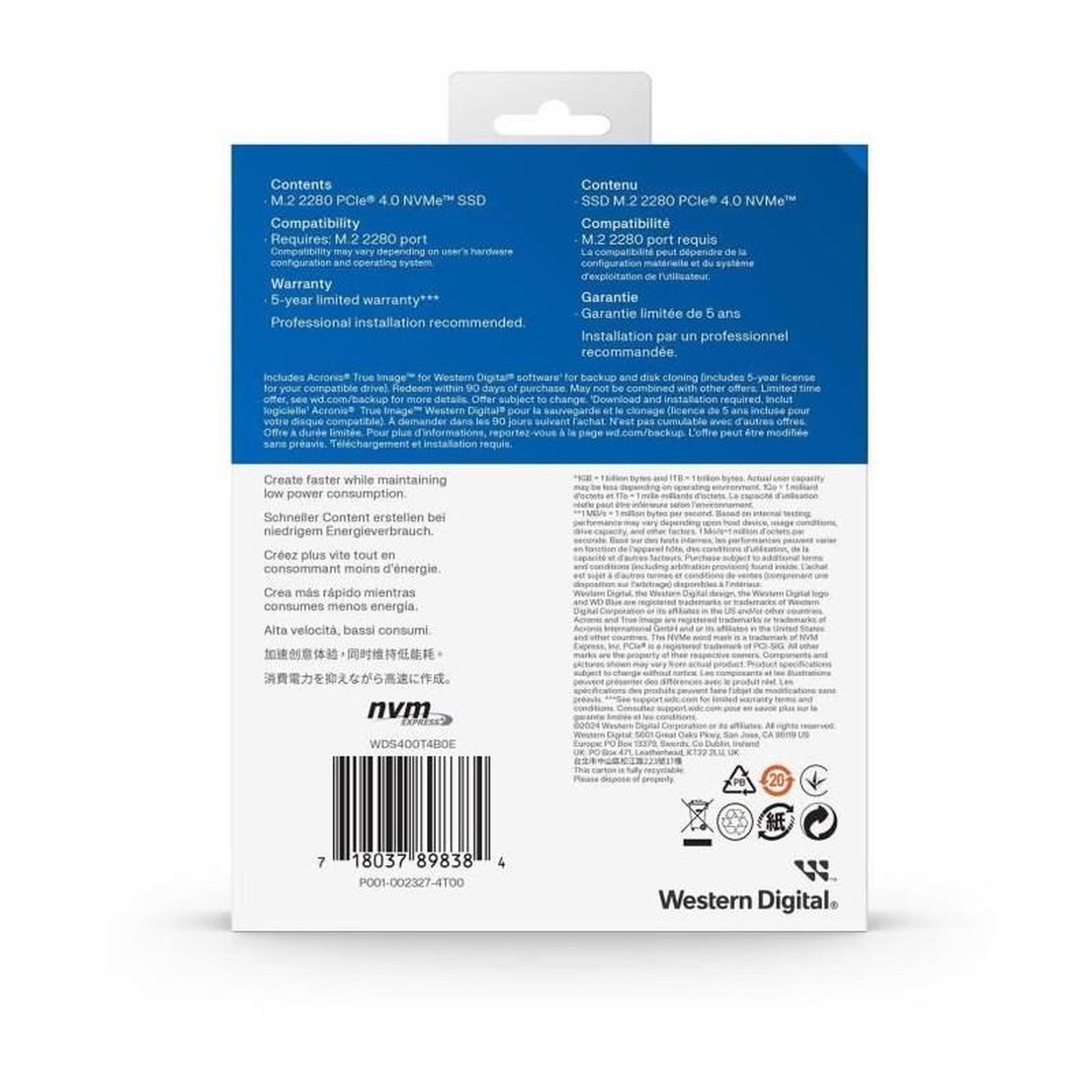 Voir la diapositive 5 : Western Digital WESTERN DIGITAL - SN5000 - Disque SSD Interne - 4 To - WDS400T4B0E