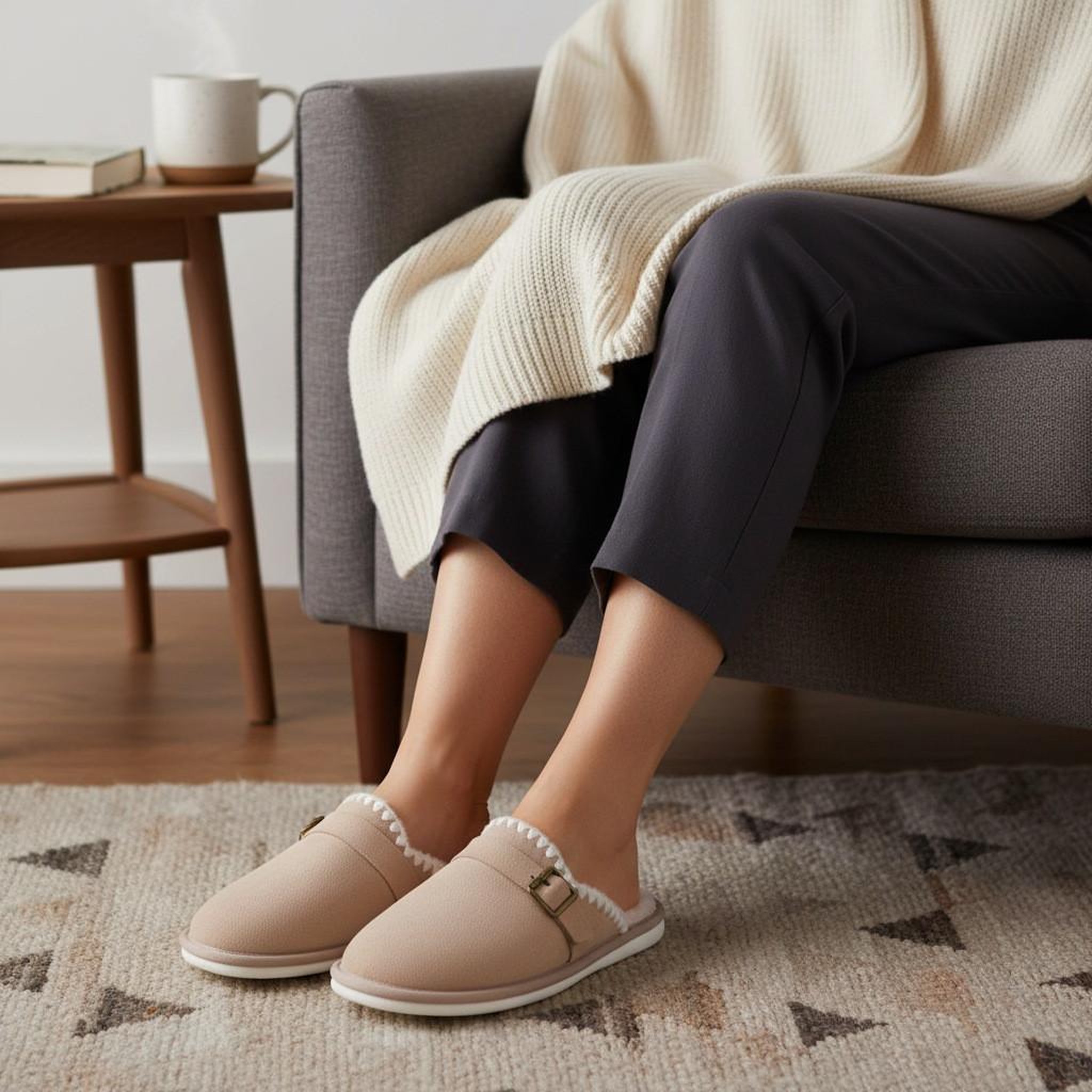 Voir la diapositive 6 : OZABI OZABI Mules Femme, Aspect Daim, Broderie Scandinave, Doublure Fourrure