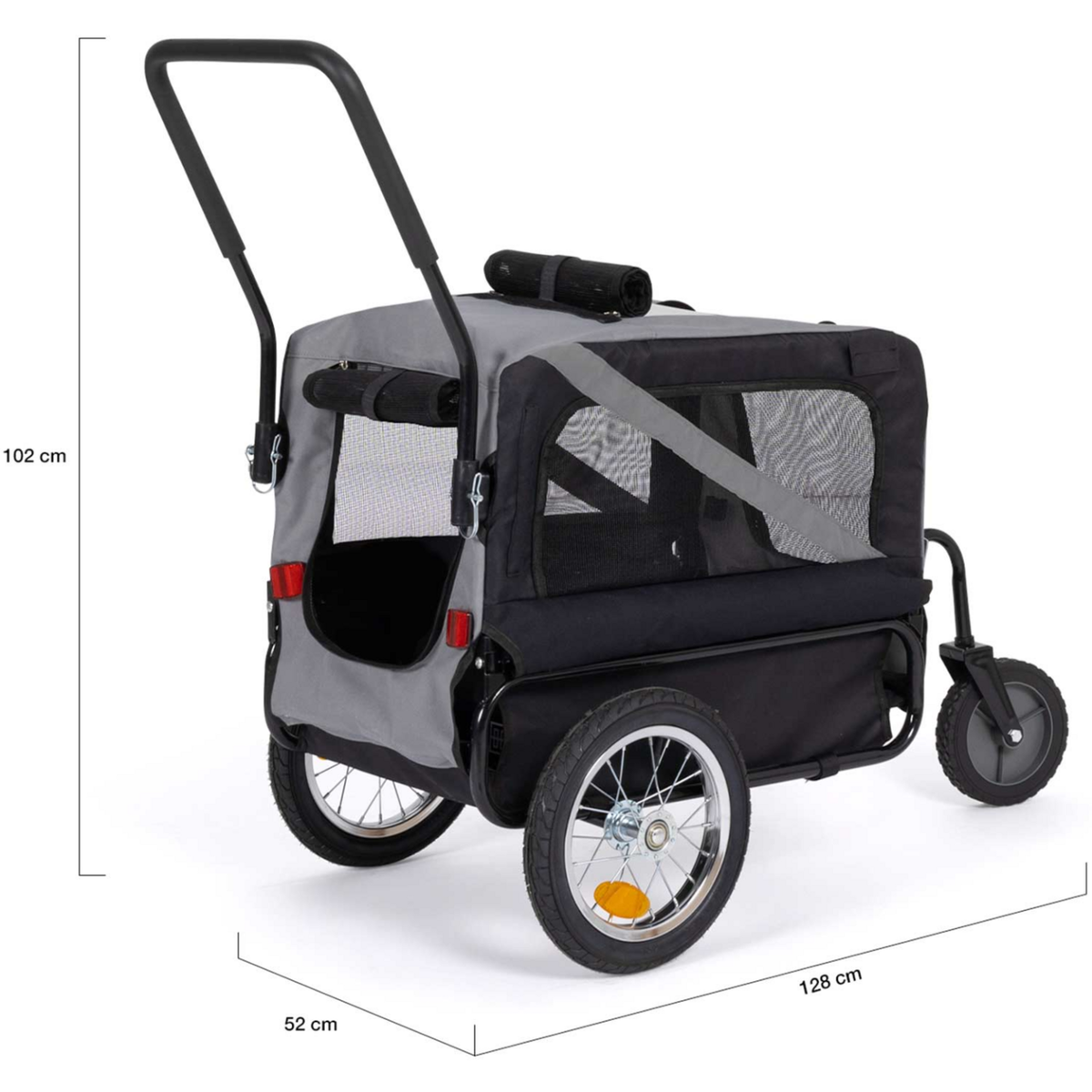 ID MARKET Remorque à vélo pour chien TILLY avec réflecteurs 128 x 52 x 102 cm pour animaux de compagnie