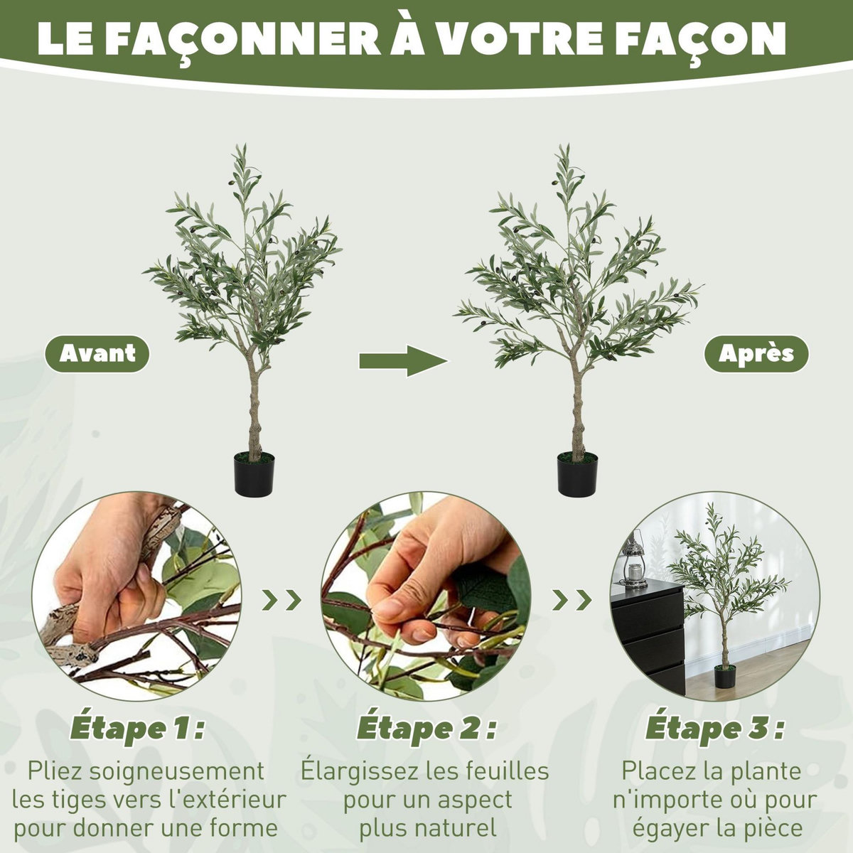 HOMCOM Olivier artificiel H.120 cm - grand réalisme - 450 feuilles en soie, 20 olives - mousse effet lichen pot inclus