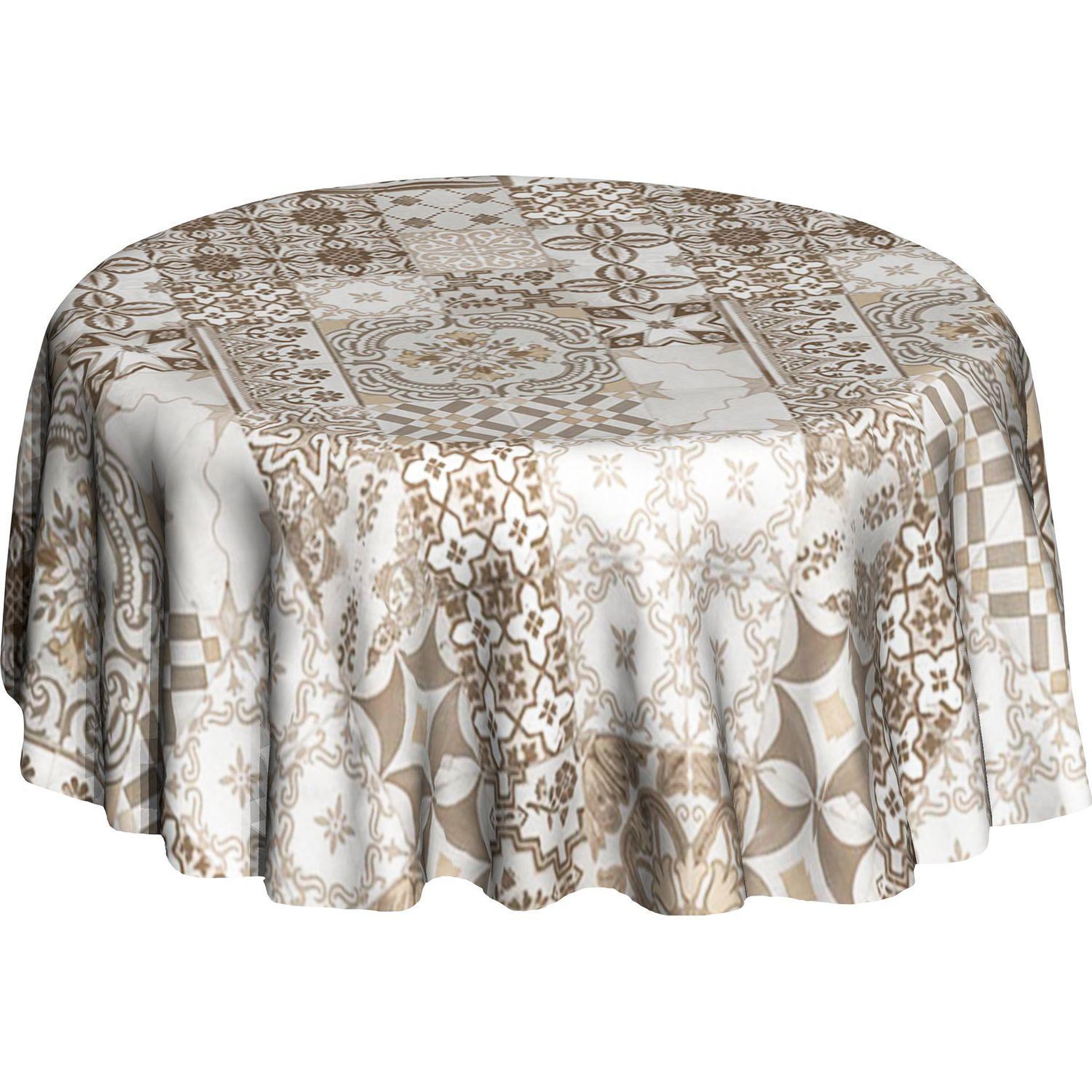 HABITABLE Nappe en toile cirée rectangulaire carreaux Azulejos. Coloris disponibles : Beige