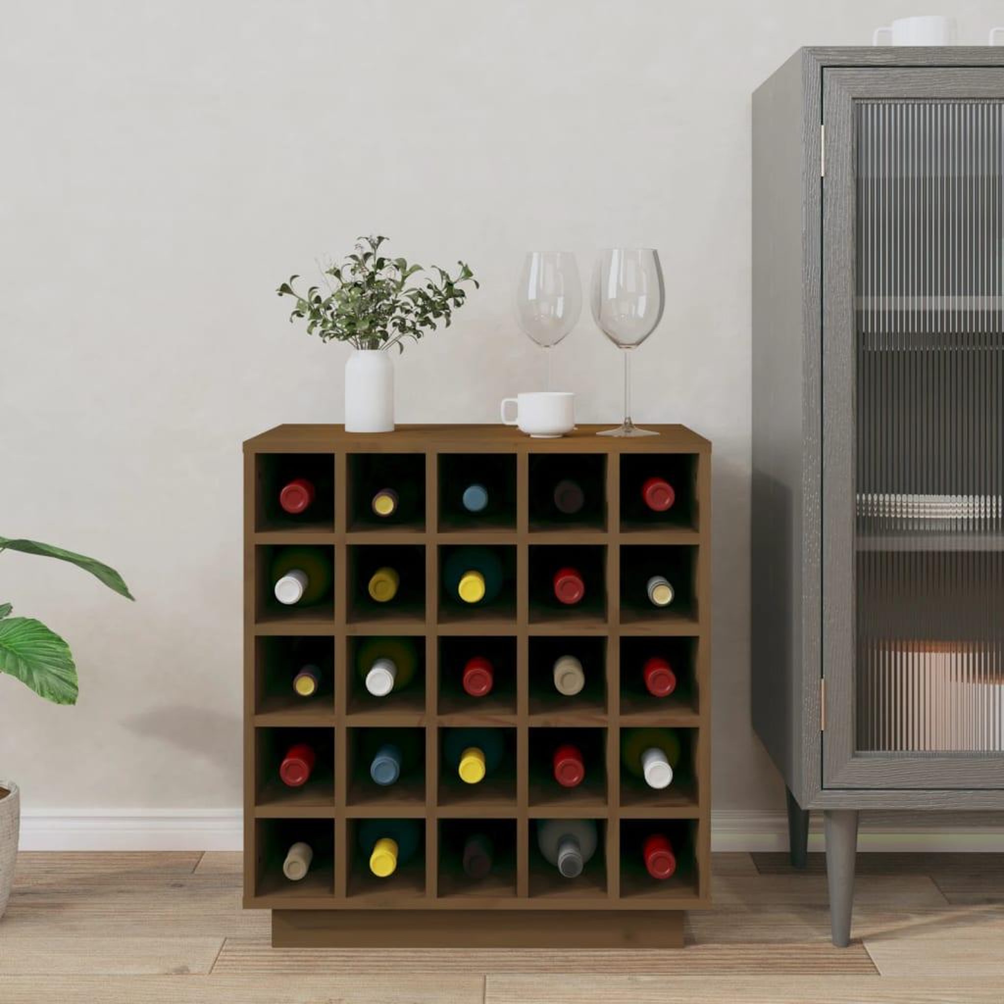 Voir la diapositive 3 : VIDAXL Armoire a vin Marron miel 55,5x34x61 cm Bois de pin massif